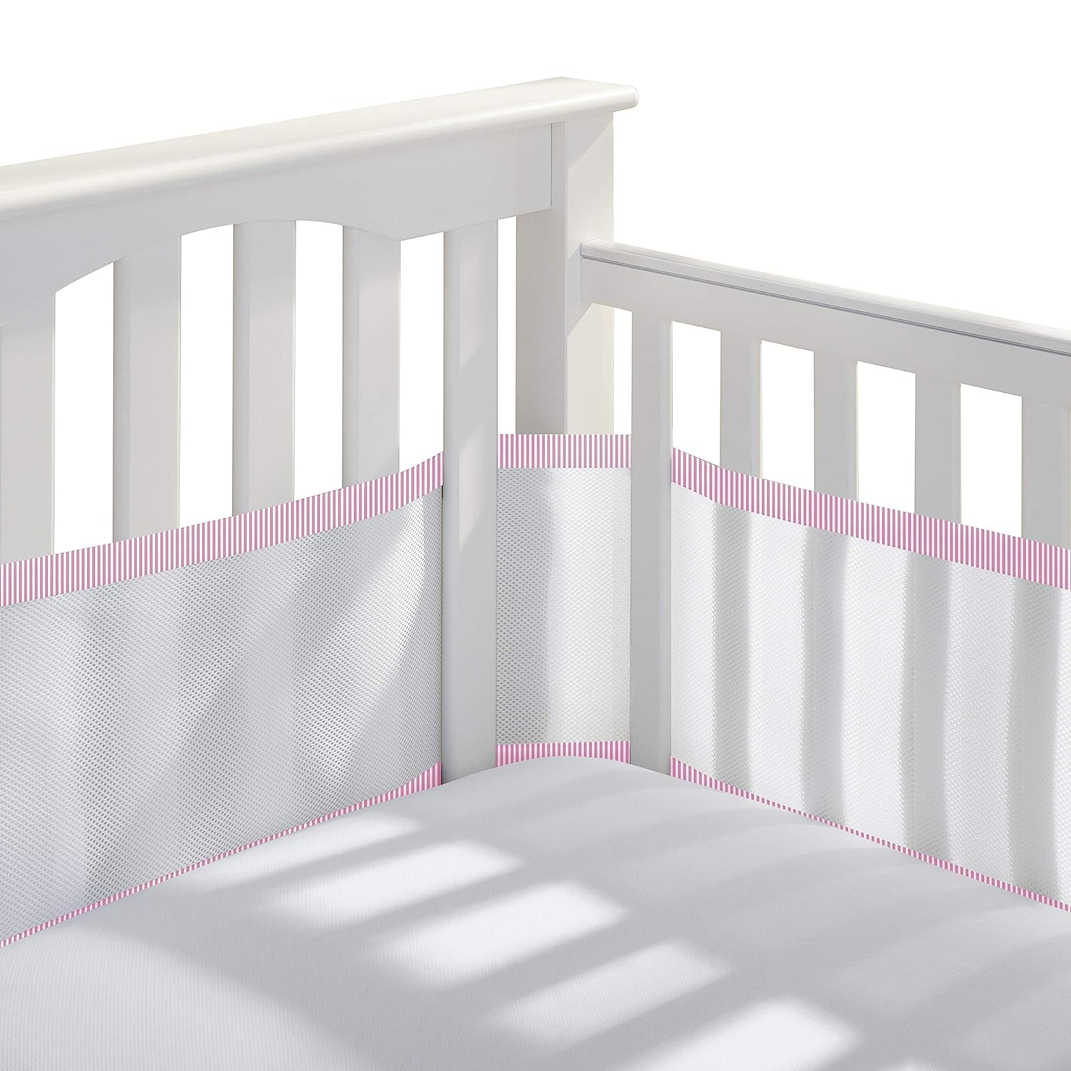 BreathableBaby Breathable Mesh Crib Liner C Classic Collection C White C Fits Full-Size Four-Sided Slatted and Solid Back Cribs C Anti-Bumper