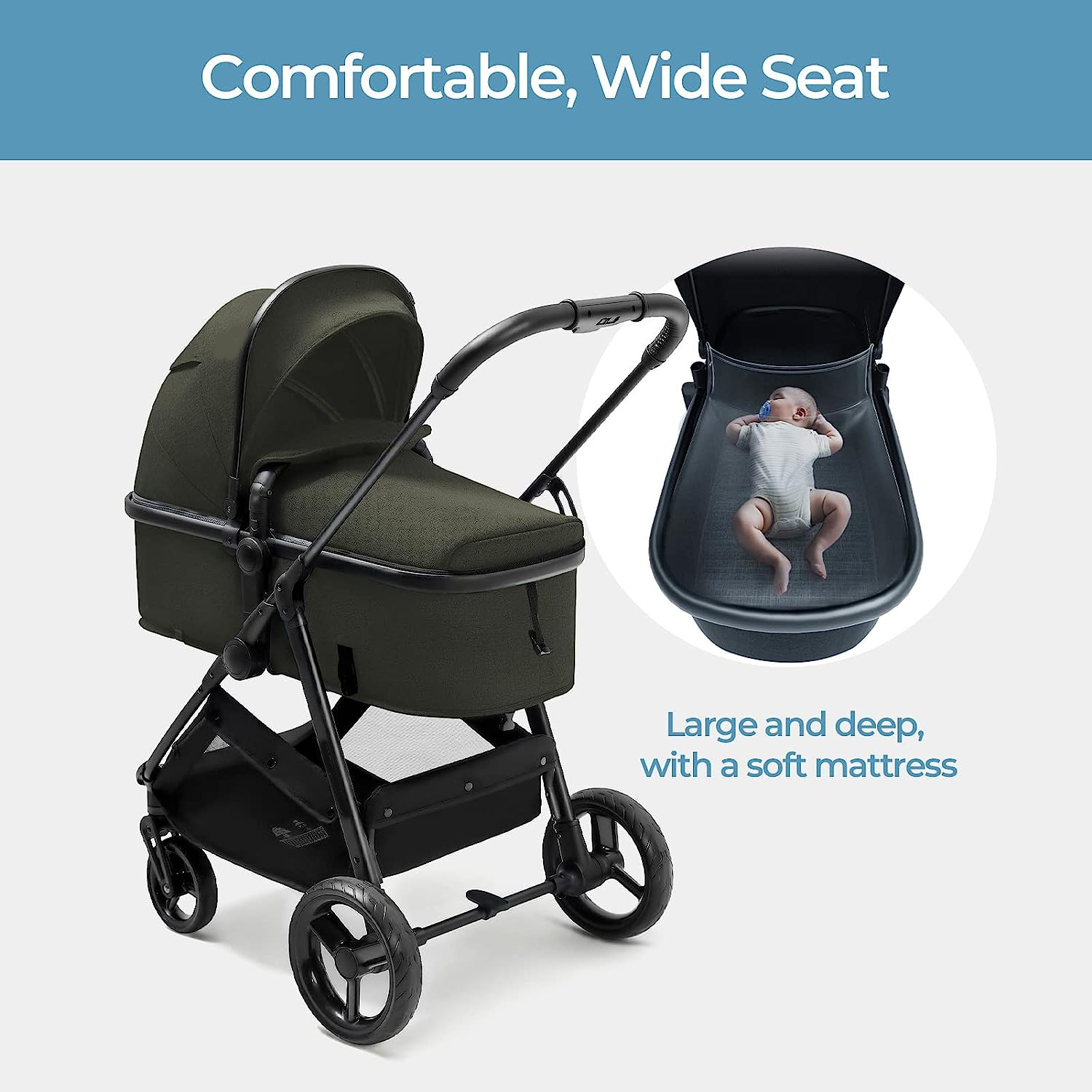 Convertible Baby Stroller with Bassinet Mode - Foldable Infant Stroller to Explore More as a Family - Toddler Stroller with Reversible Stroller Seat