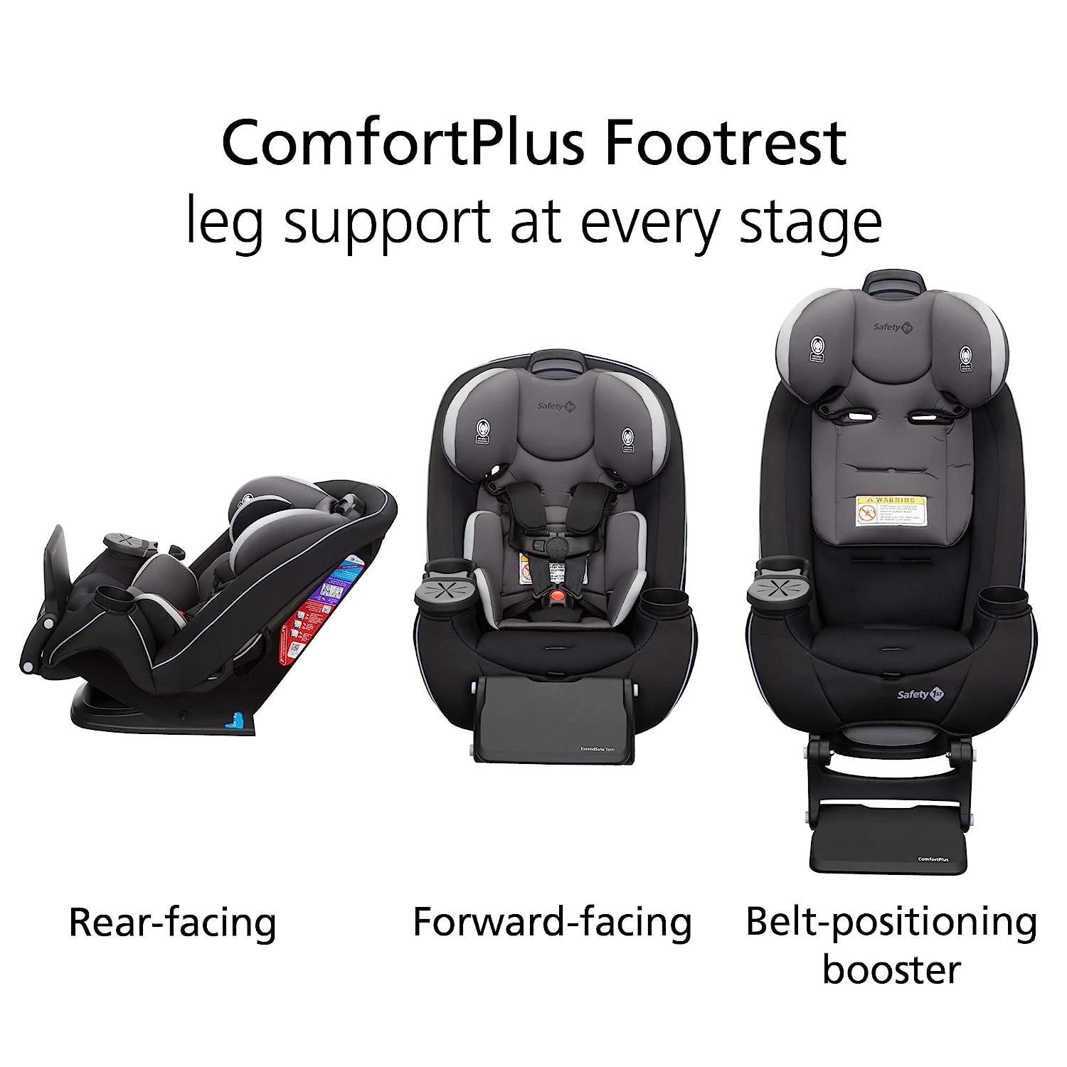 Safety 1st Grow and Go All-in-One Convertible Car Seat, Rear-facing 5-40 pounds, Forward-facing 22-65 pounds, and Belt-positioning booster 40-100 pounds, Carbon Wave