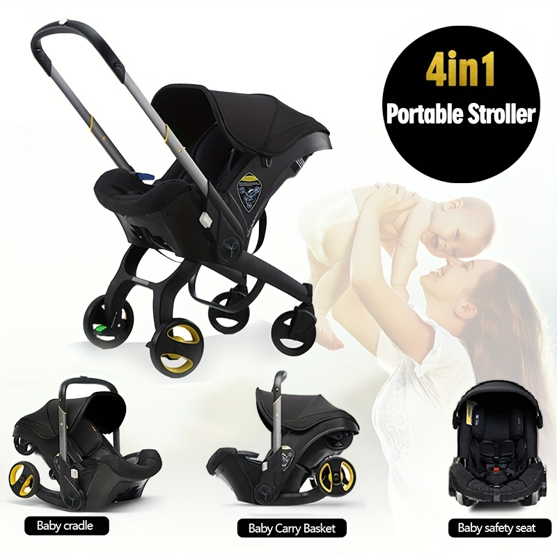 Newborn Baby 4-in-1 Foldable Stroller With One-click Car Collection, Infant Car Seat, Baby Stroller,Black