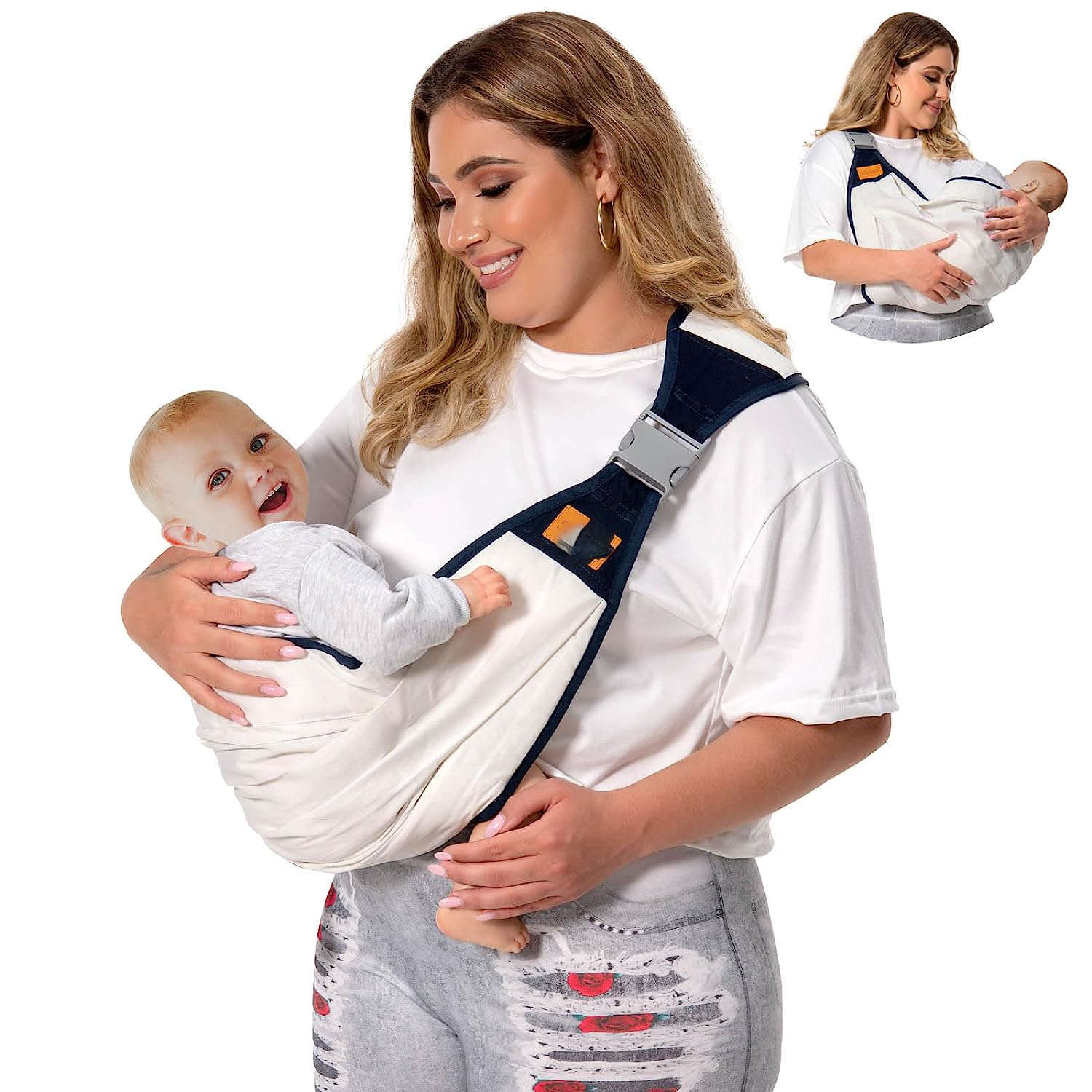 Baby Sling Carrier Newborn to Toddler, Lightweight Baby Carrier Sling, Baby Wrap Sling, Baby Hip Seat Carrier for Toddler Sling, Baby Holder Carrier, Nursing Sling, Carrying 7-45 lbs, Grey