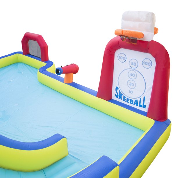 Banzai Inflatable Arcade Splash Water Park Slide with SkeeBall Toss, Soccer & Basketball