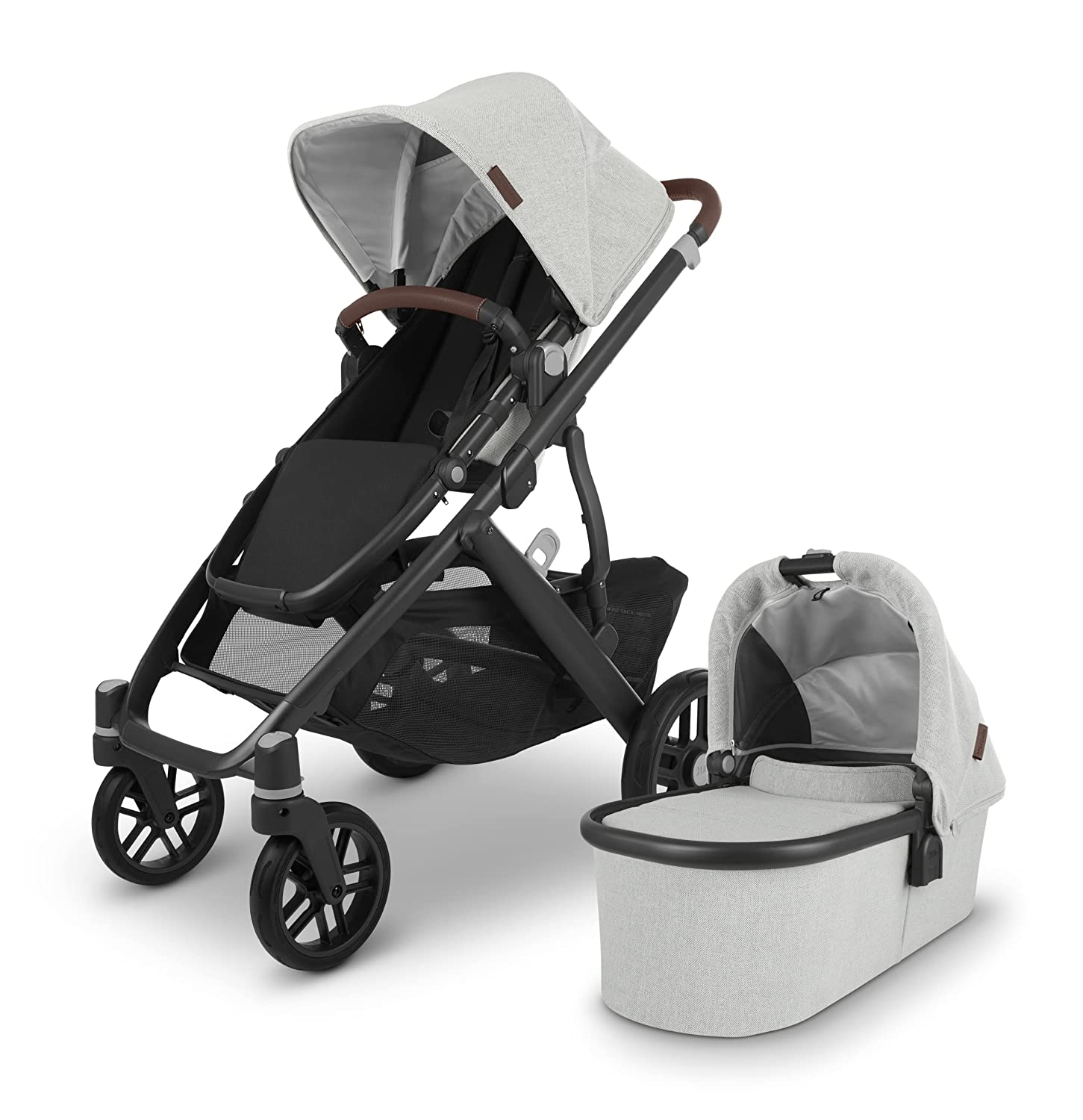 Stroller - Anthony (White and Grey Chenille/Carbon/Chestnut Leather)