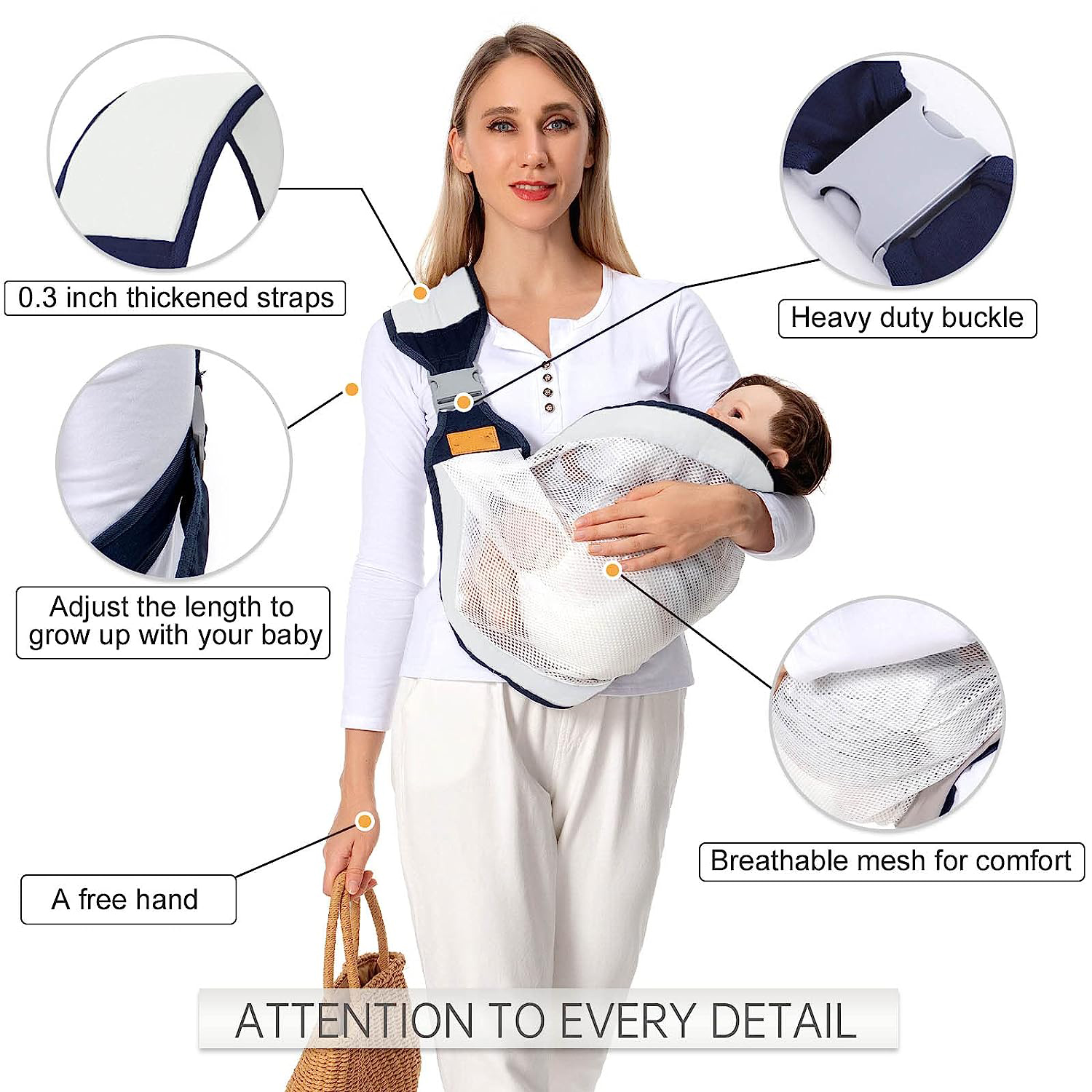 Baby Sling Carrier Newborn to Toddler, Lightweight Baby Carrier Sling, Baby Wrap Sling, Baby Hip Seat Carrier for Toddler Sling, Baby Holder Carrier, Nursing Sling, Carrying 7-45 lbs, Grey