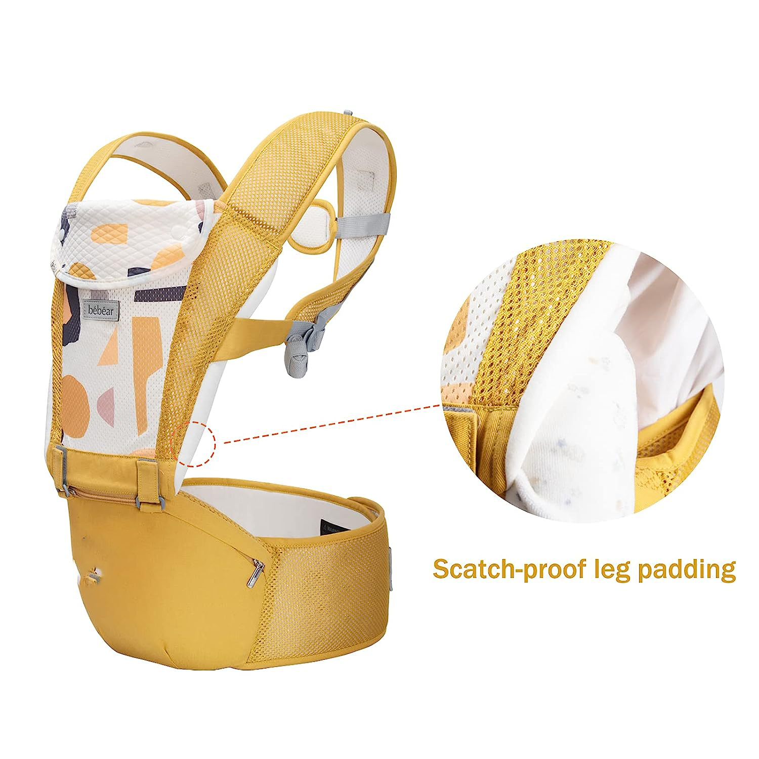 Baby Carrier Newborn to Toddler Baby Hip Carrier with Head Hood,Waist Extender & 3 Pieces Teething Pads (Grey)