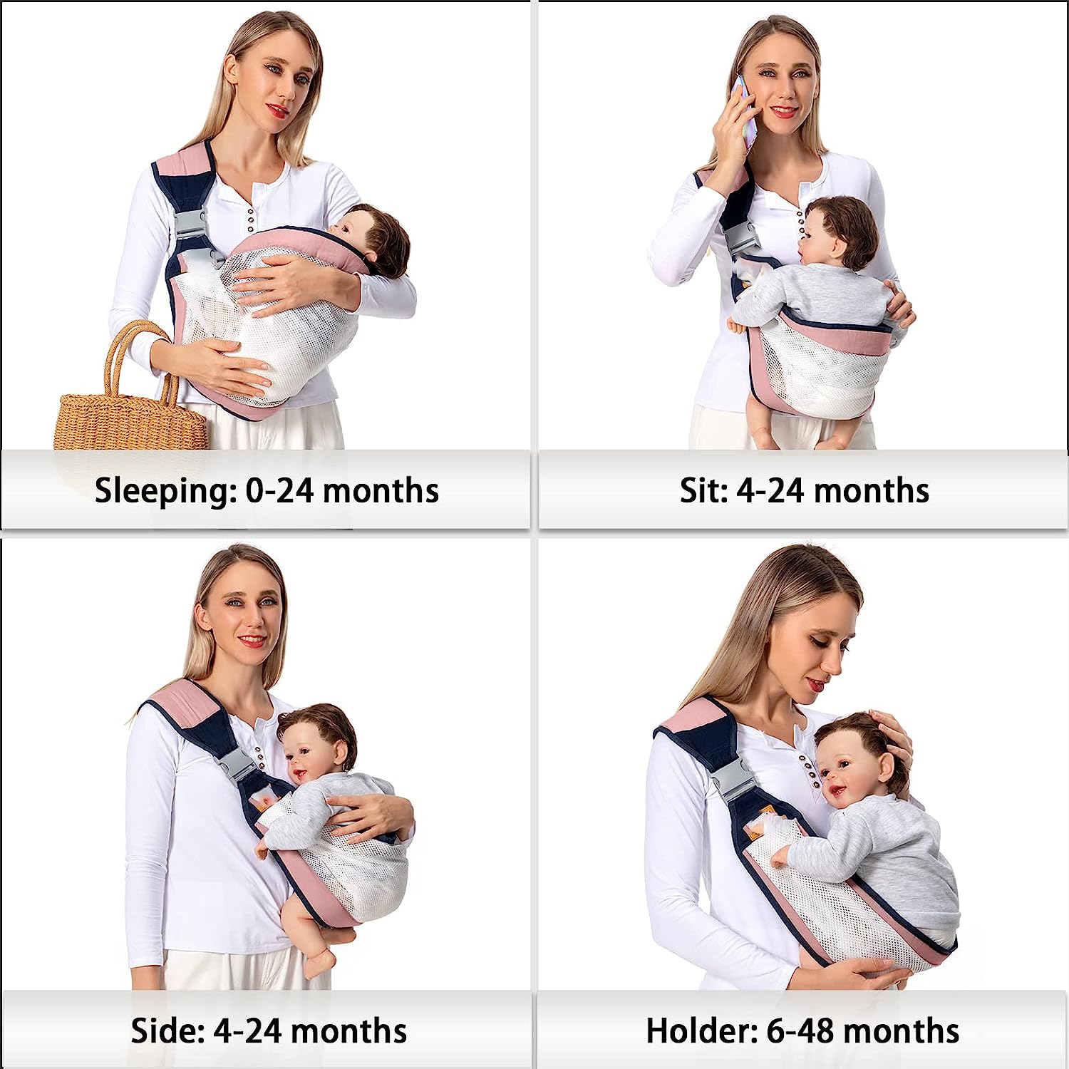 Baby Sling Carrier Newborn to Toddler, Lightweight Baby Carrier Sling, Baby Wrap Sling, Baby Hip Seat Carrier for Toddler Sling, Baby Holder Carrier, Nursing Sling, Carrying 7-45 lbs, Grey