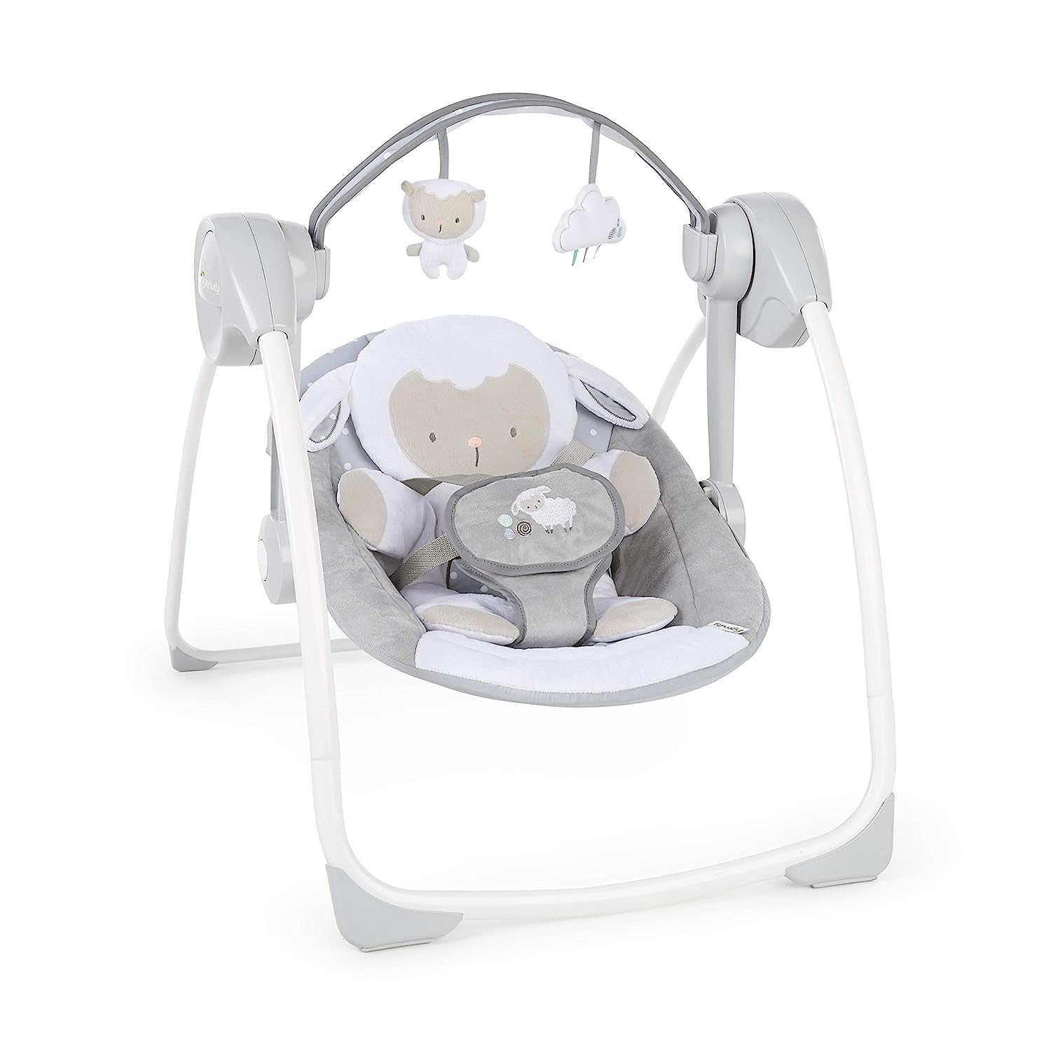 Ingenuity Soothe 'n Delight Compact Portable 6-Speed Plush Baby Swing with Music, Folds Easy, 0-9 Months 6-20 lbs (Cozy Kingdom)