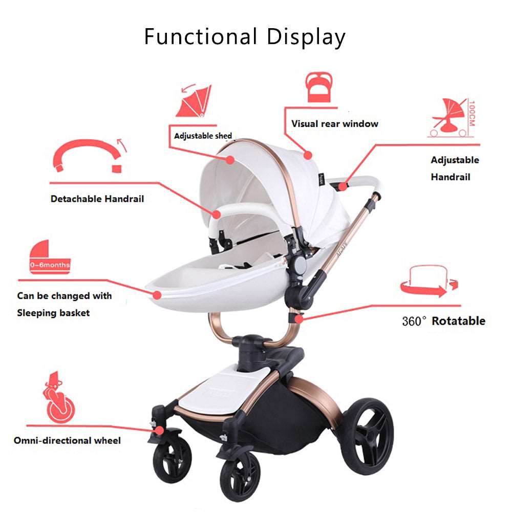 3 In 1 Baby Stroller with 360?? Rotating Baby Bassinet and Egg Seat Combo and Car Seat
