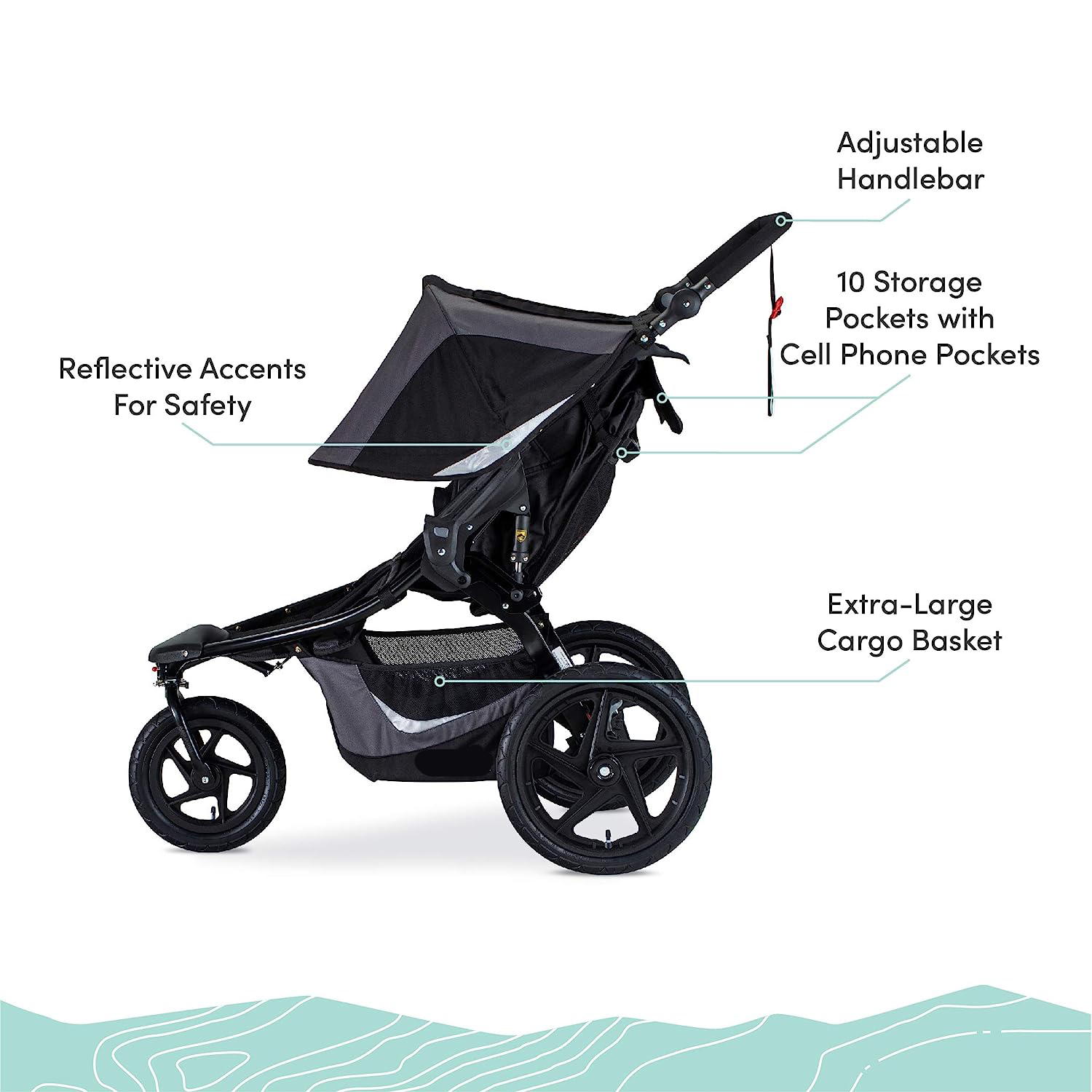 Gear Revolution Flex 3.0 Jogging Stroller, Lunar - Ultra-Reflective Accents