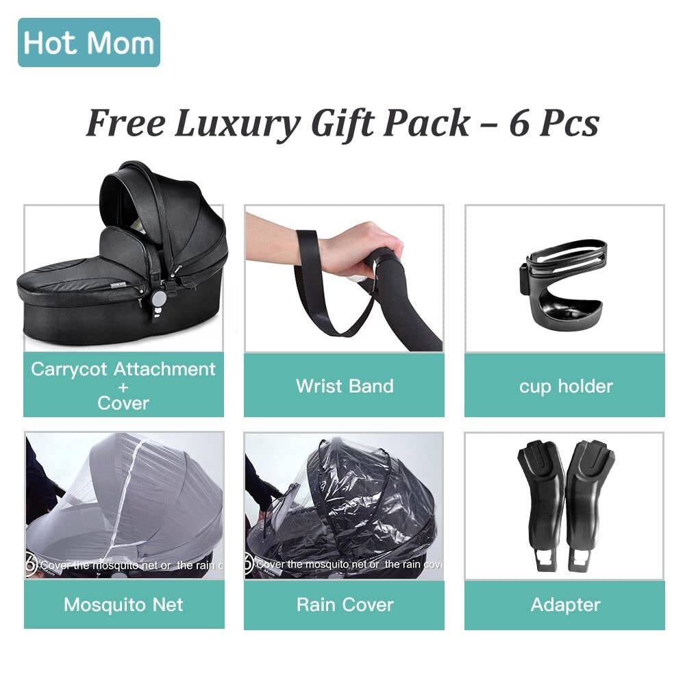 Baby Stroller: Baby Carriage with Adjustable Seat Height Angle and Four-Wheel Shock Absorption,ReversibleHigh Landscape and Fashional Pram (Grid)