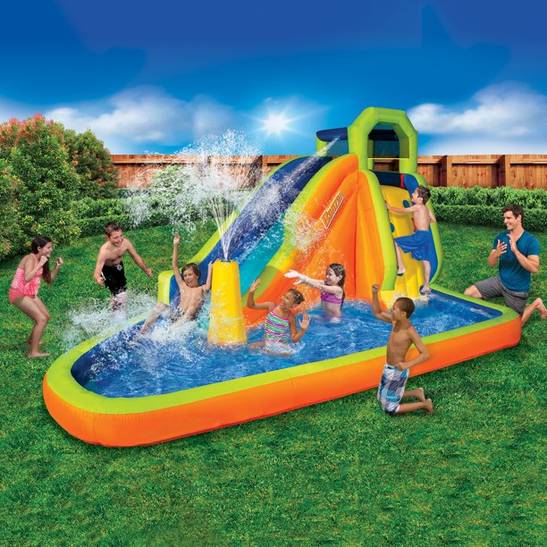 BANZAI Surf Rider Inflatable Water Park Play Center - Tunnel Water Slide & Climbing Wall - Outdoor Summer Fun For Kids & Families