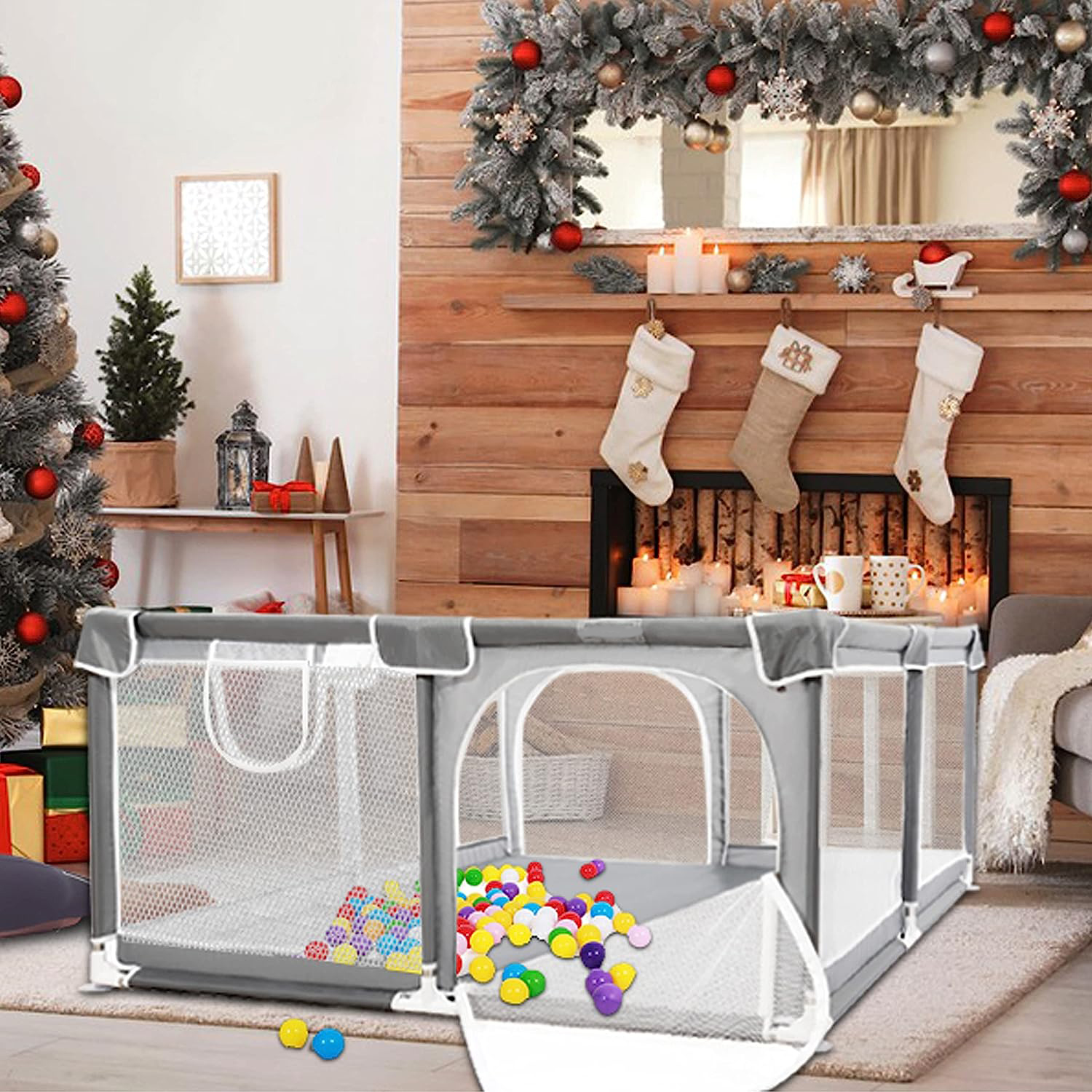 Baby Playpen 5050,Pack N Play,Playard,Baby Gate,Kids Activity Center,Playpen for Babies & Toddlers,Indoor Outdoor(Black)