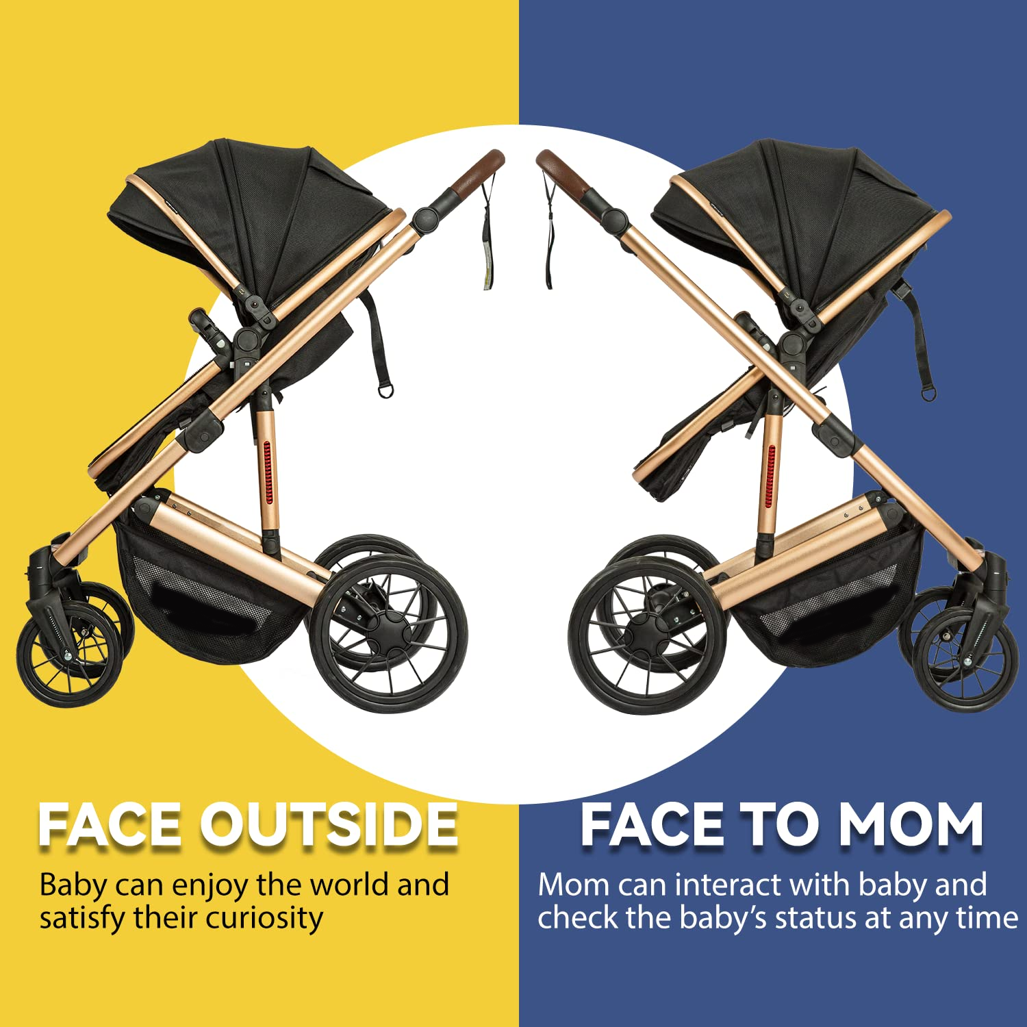 Baby Stroller - 2 in 1 High Landscape Convertible Stroller with Reversible Seat | Foldable Aluminum Alloy Pram Anti-Shock Toddler Pushchair Strollers for 0-36 Months Babies