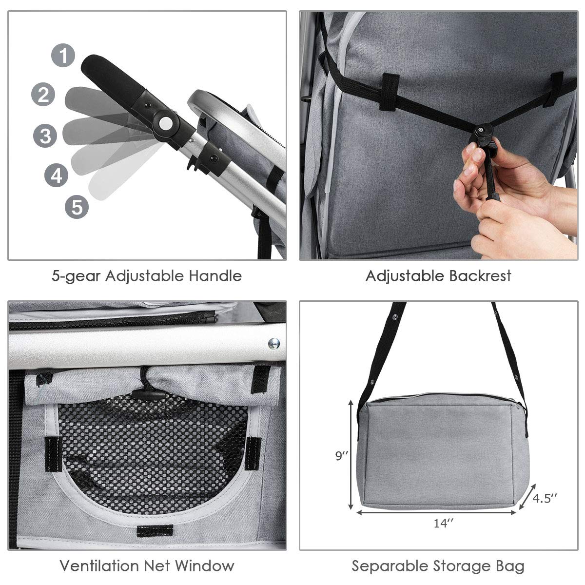 Baby Stroller, High Landscape Convertible Infant Bassinet Stroller, Adjustable Canopy & Backrest, Storage Basket, Foot Cover, Foldable Newborn Carriage Pram Stroller (Gray)