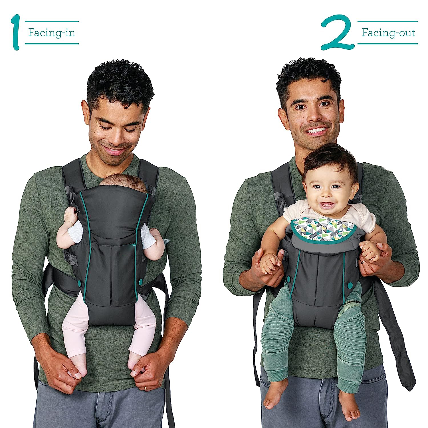 Classic Carrier with Pocket - 2 Ways to Carry Black Carrier with Wonder Bib & Essentials Storage Front Pocket, Adjustable Back Strap, 1-Piece