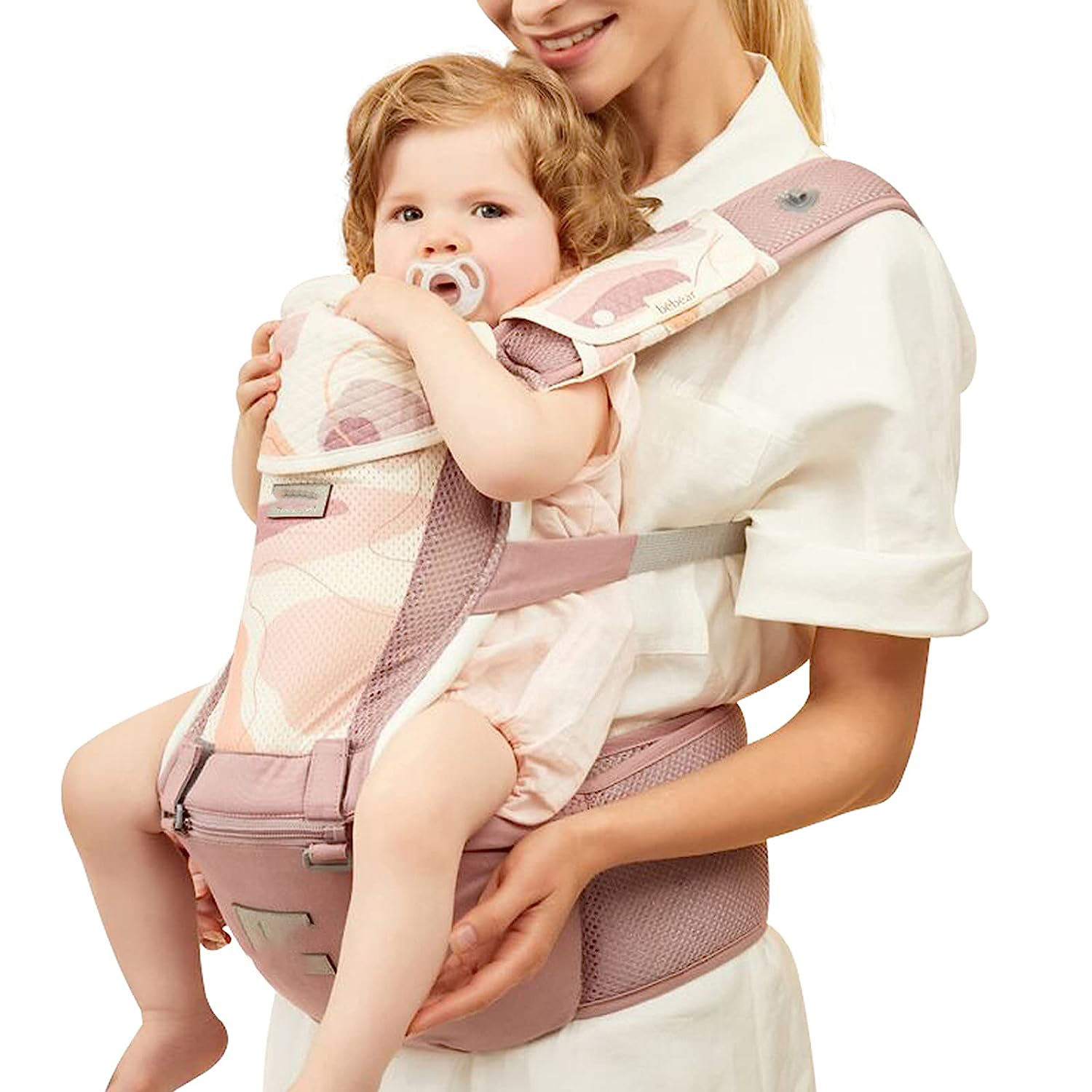 Baby Carrier Newborn to Toddler Baby Hip Carrier with Head Hood,Waist Extender & 3 Pieces Teething Pads (Grey)