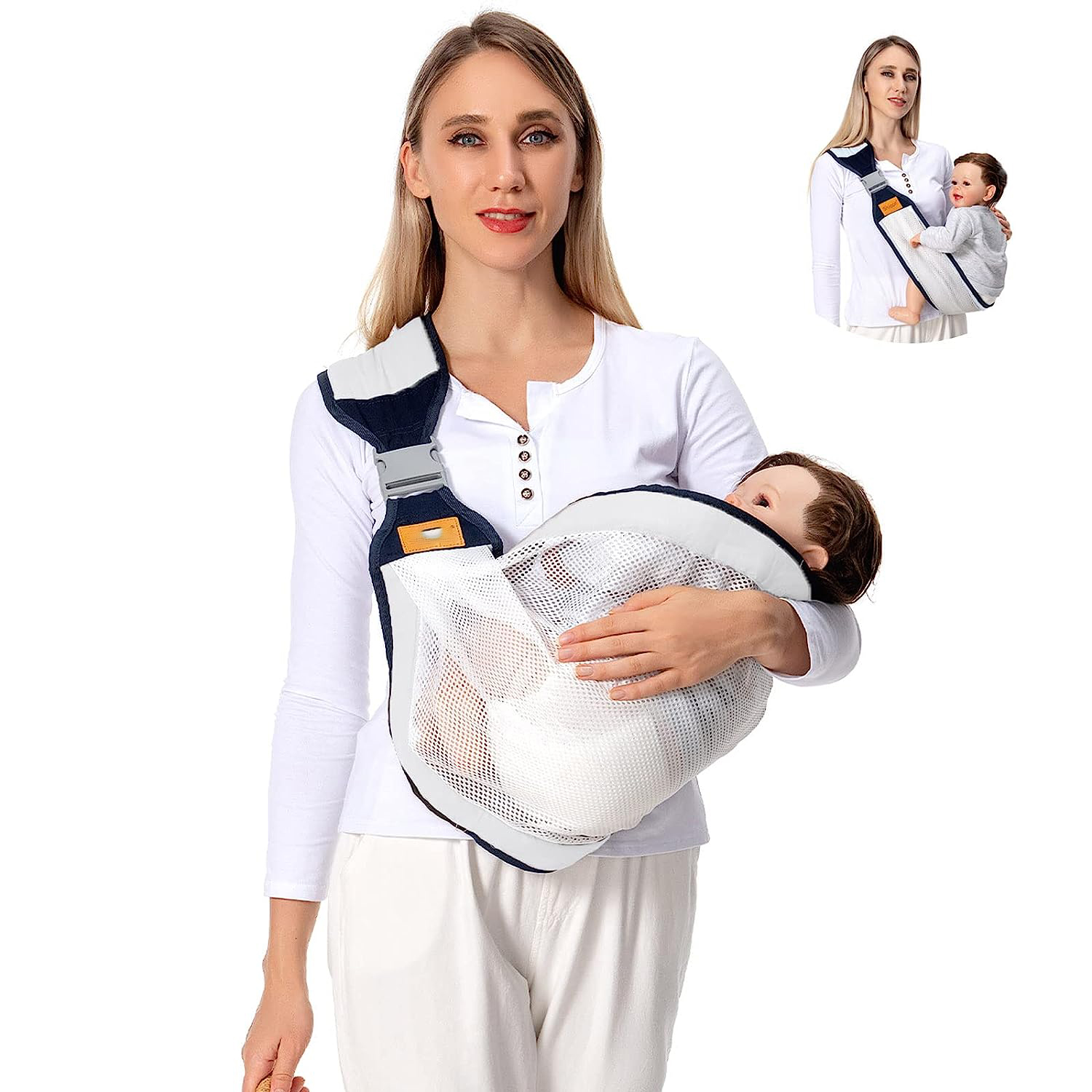 Baby Sling Carrier Newborn to Toddler, Lightweight Baby Carrier Sling, Baby Wrap Sling, Baby Hip Seat Carrier for Toddler Sling, Baby Holder Carrier, Nursing Sling, Carrying 7-45 lbs, Grey