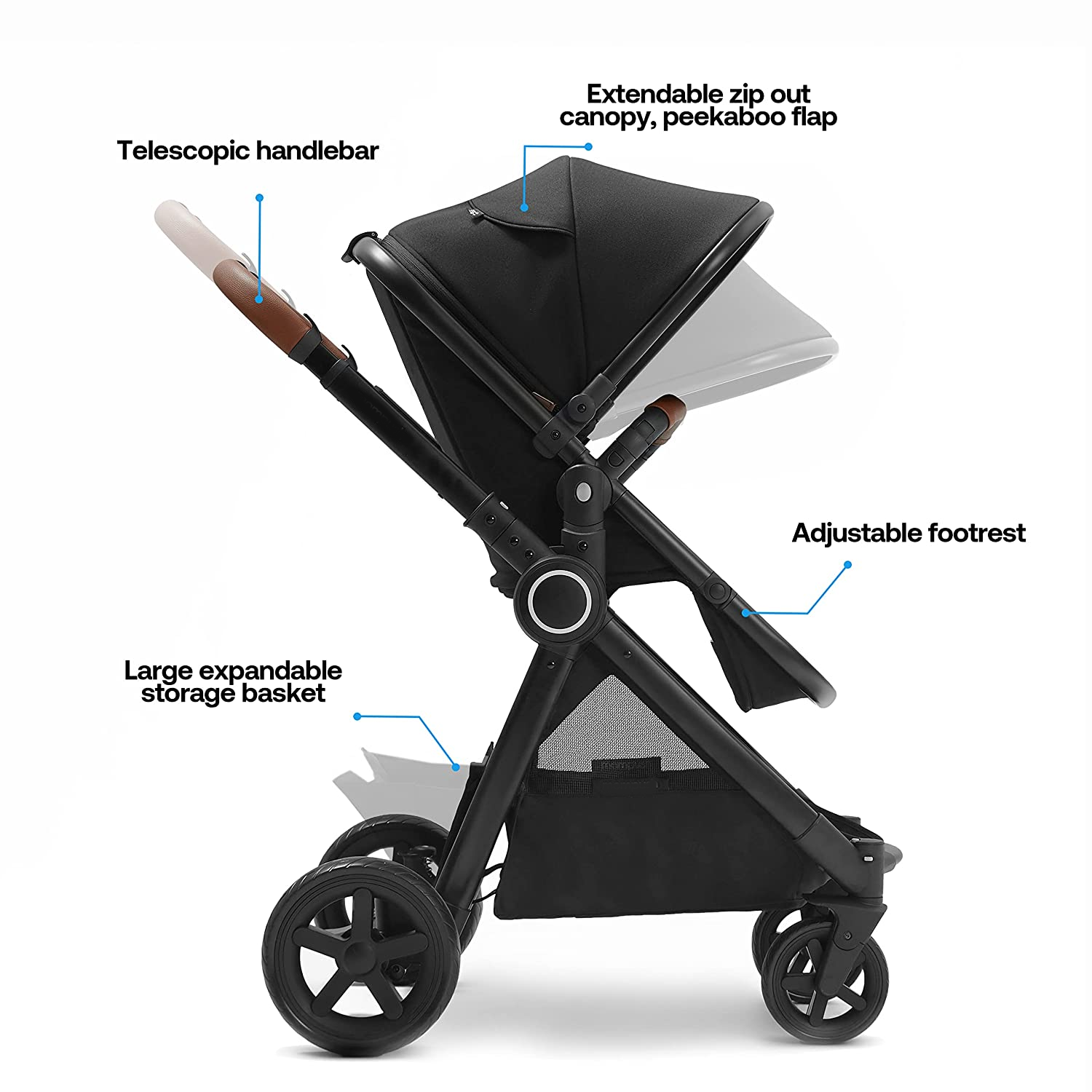 Baby Stroller with Removable Bassinet - Full-Size Baby Strollers for Comfortable Outings with Baby - Toddler Stroller with Reversible Stroller Seat - Smooth Glide Bassinet Stroller