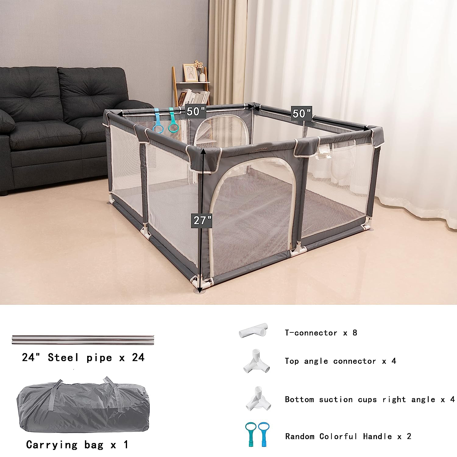 Baby Playpen 5050,Pack N Play,Playard,Baby Gate,Kids Activity Center,Playpen for Babies & Toddlers,Indoor Outdoor(Black)