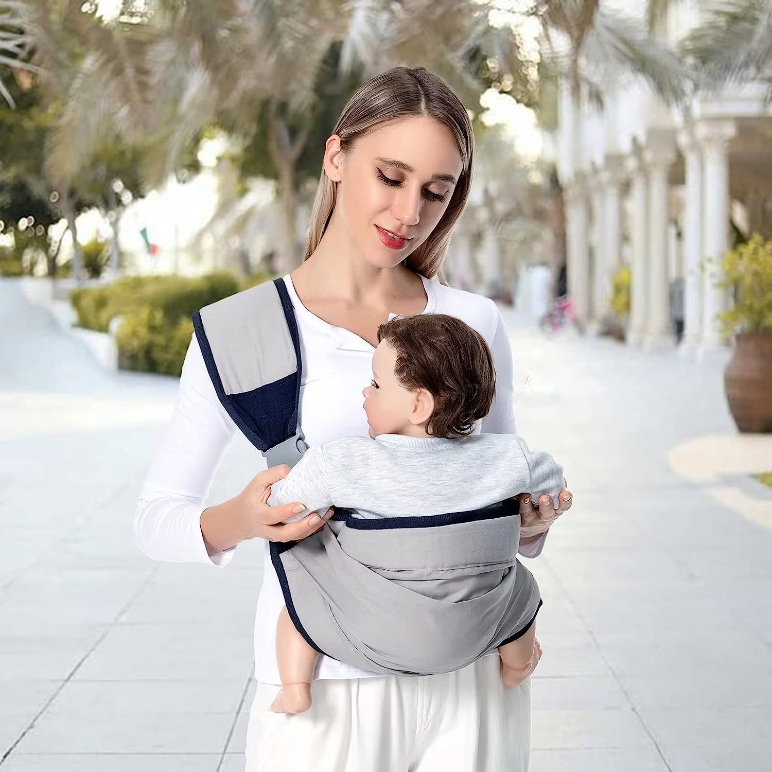 Baby Sling Carrier Newborn to Toddler, Lightweight Baby Carrier Sling, Baby Wrap Sling, Baby Hip Seat Carrier for Toddler Sling, Baby Holder Carrier, Nursing Sling, Carrying 7-45 lbs, Grey