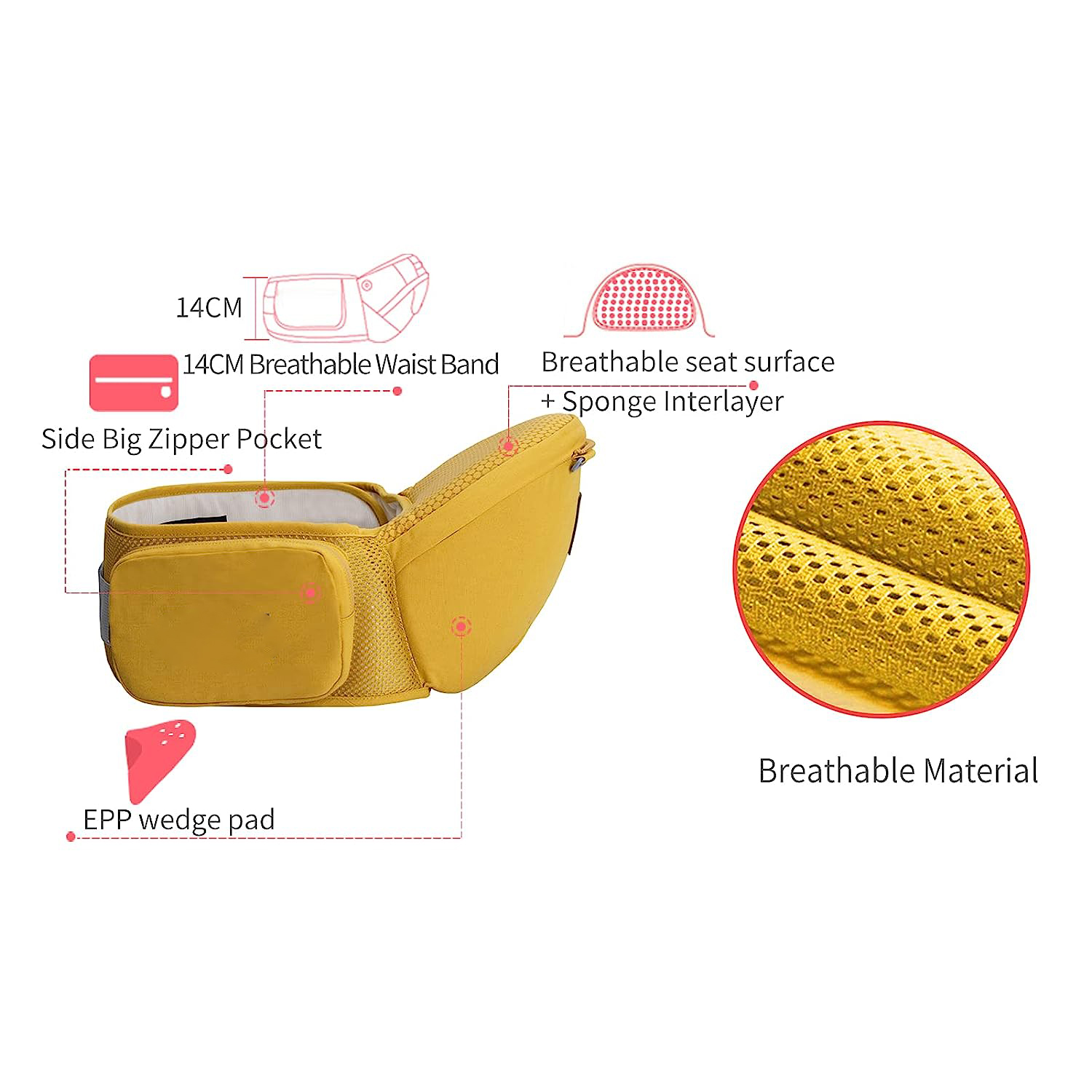 Baby Carrier Newborn to Toddler Baby Hip Carrier with Head Hood,Waist Extender & 3 Pieces Teething Pads (Grey)