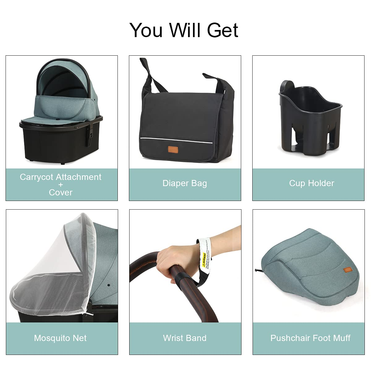 Newborn Infant Toddler Baby Stroller - Cynebaby 2 in 1 High Landscape Convertible Reversible Anti-Shock Bassinet Carriage Pram Stroller Add Cup Holder, Footmuff and Diaper Bag (Green)