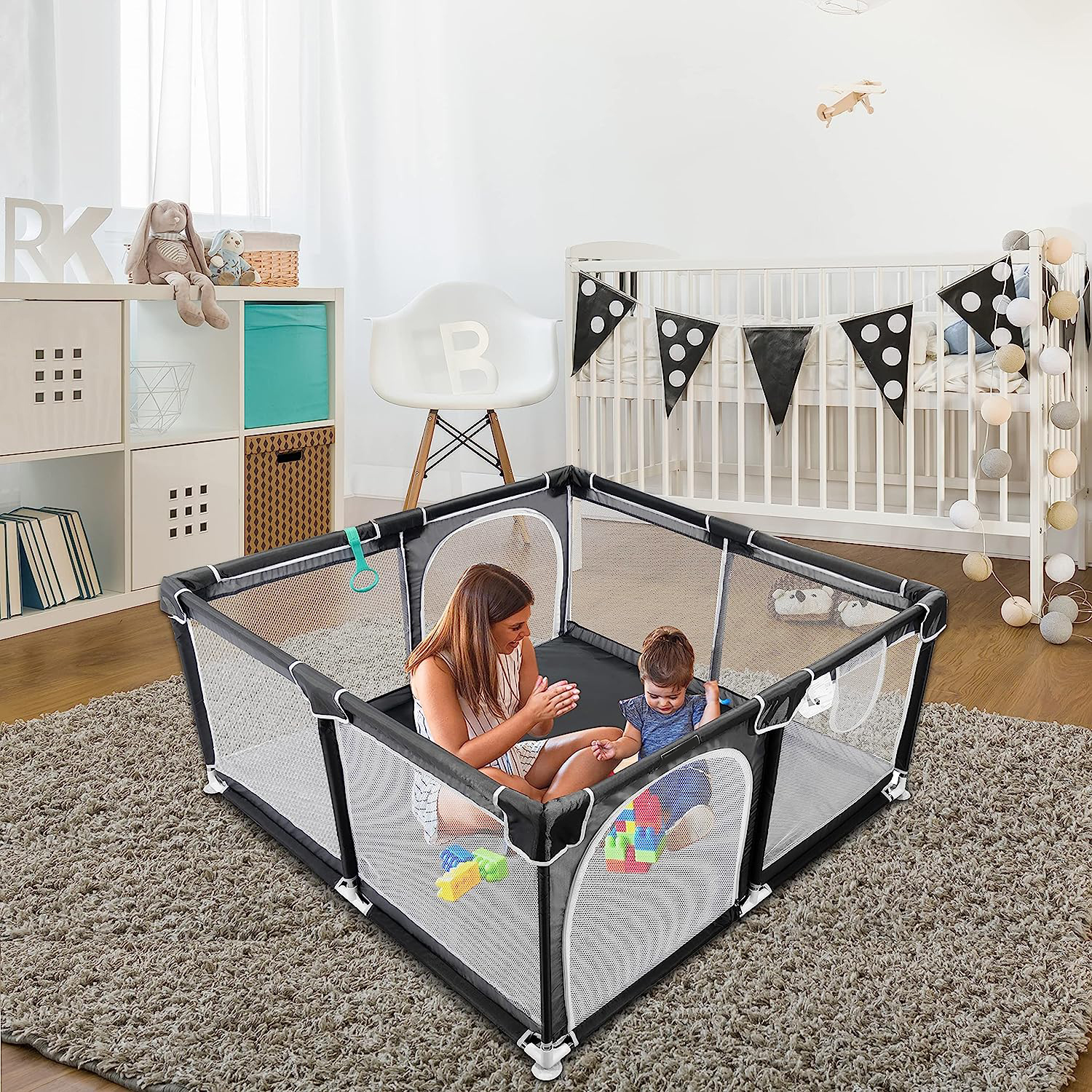 Baby Playpen 5050,Pack N Play,Playard,Baby Gate,Kids Activity Center,Playpen for Babies & Toddlers,Indoor Outdoor(Black)