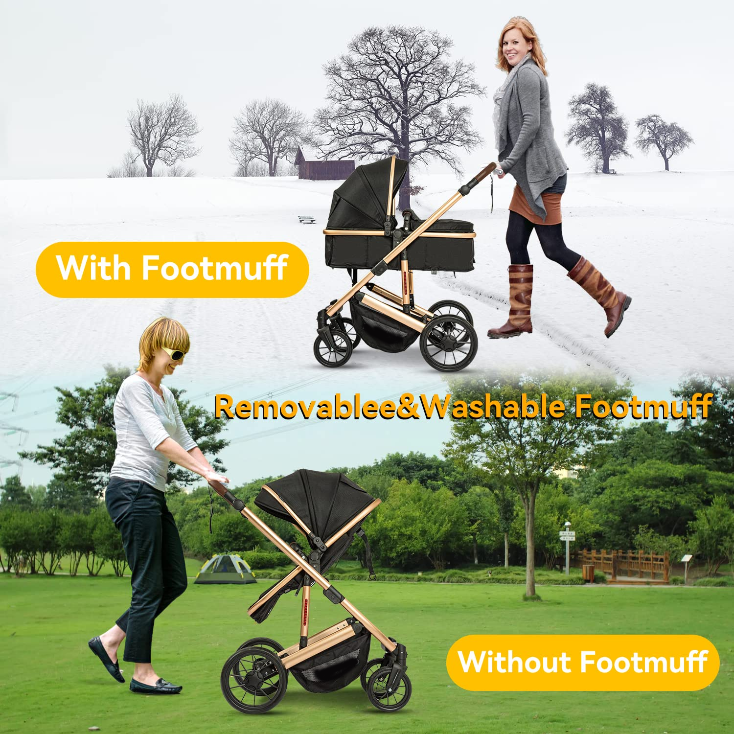 Baby Stroller - 2 in 1 High Landscape Convertible Stroller with Reversible Seat | Foldable Aluminum Alloy Pram Anti-Shock Toddler Pushchair Strollers for 0-36 Months Babies