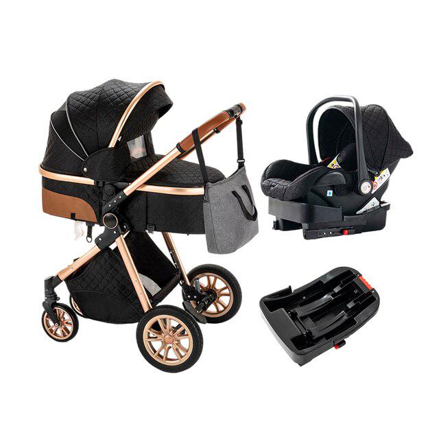 Black/Gold Premium 3-in-1 Baby Stroller