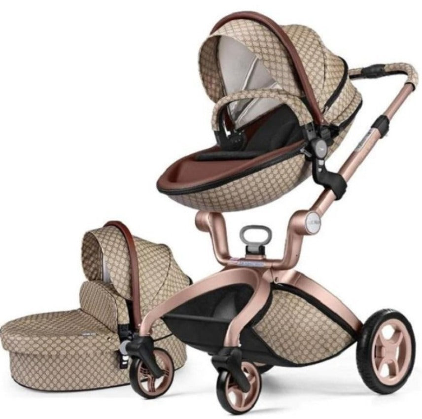 Leather Grid Hot Mom Stroller High Landscape Folding Chair Luxury Pram With Bassinet
