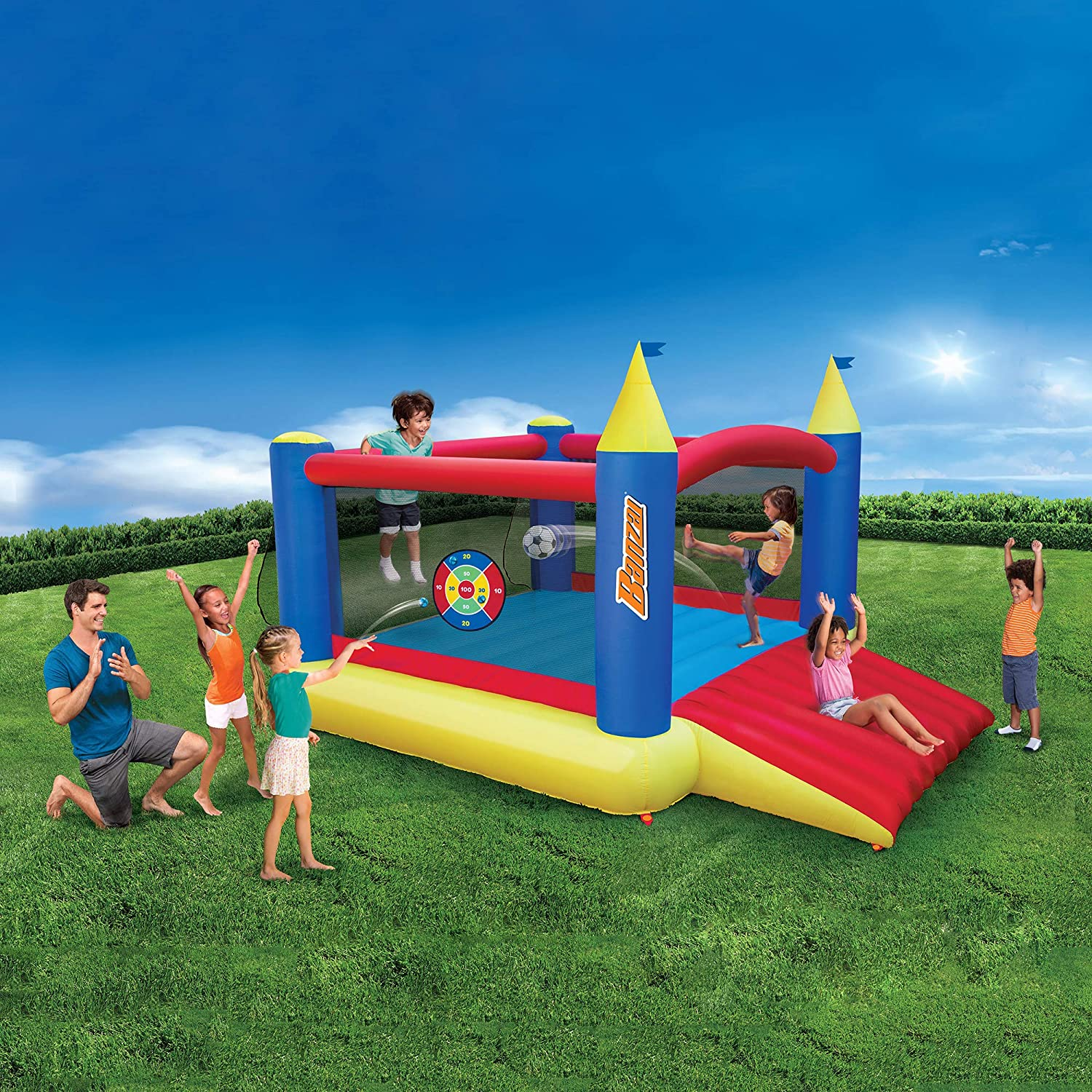 Inflatable Water Slide & Bounce House (Combo Pack) - Huge Heavy Duty Outdoor Kids Adventure Park Pool with Built in Sprinkler Wave and Slide PLUS Large BONUS 12x9 Bounce House - FREE Blower Included