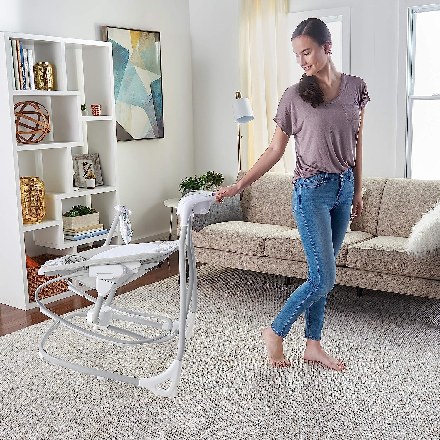 Lightweight Compact 6-Speed Multi-Direction Baby Swing, Vibrations & Nature Sounds, 0-9 Months 6-20 lbs (Pink Cassidy)