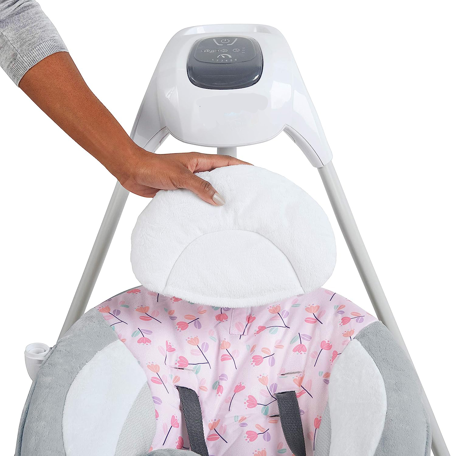 Lightweight Compact 6-Speed Multi-Direction Baby Swing, Vibrations & Nature Sounds, 0-9 Months 6-20 lbs (Pink Cassidy)