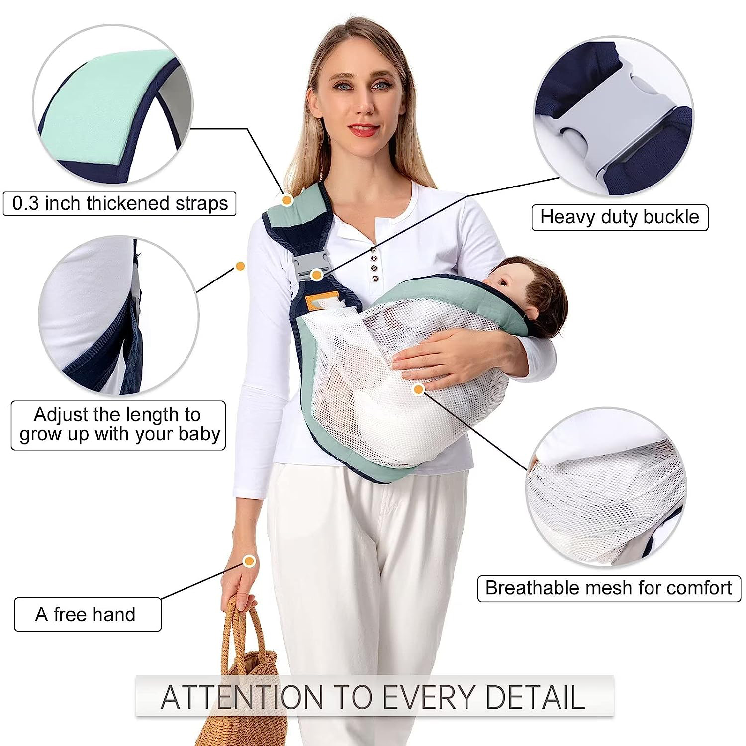 Baby Sling Carrier Newborn to Toddler, Lightweight Baby Carrier Sling, Baby Wrap Sling, Baby Hip Seat Carrier for Toddler Sling, Baby Holder Carrier, Nursing Sling, Carrying 7-45 lbs, Grey