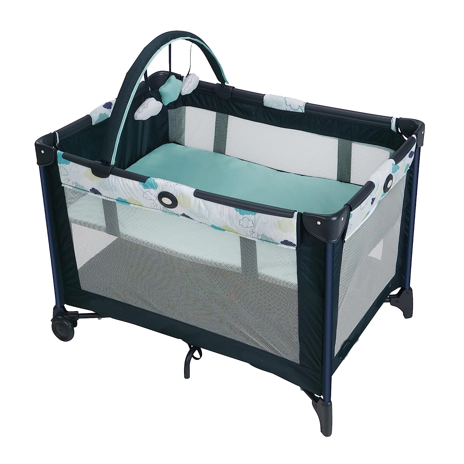 Pack and Play Portable Playard, Push Button Compact Fold, Carnival