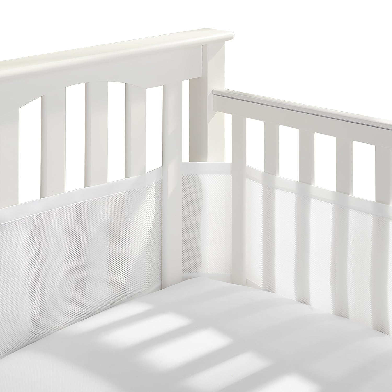 BreathableBaby Breathable Mesh Crib Liner C Classic Collection C White C Fits Full-Size Four-Sided Slatted and Solid Back Cribs C Anti-Bumper
