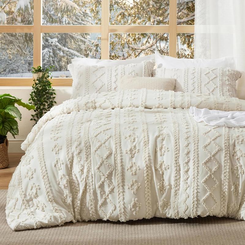 Bedsure Tufted Boho Comforter Set  - Boho Bed Set, GentleSoft 3 Pieces Farmhouse Shabby Chic Embroidery Bedding, Gifts for Woman, Soft Jacquard  Comforter for All Seasons