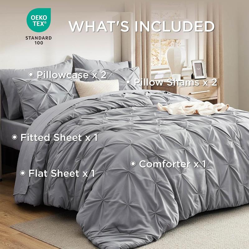 7-PCS  Soft Pintuck Comforter Set - Multi-Color,Cloud-like,Ultra-Soft,Elegant Design,Machine Washable,Luxury Bedroom Decor Accessories,Breathable,All-Season King Size Bedding sets,