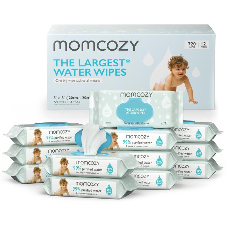 Water Wipes for Baby, Momcozy Water Wipes-Extra Large Size Design, Cleansing & Moisturizing Kid Wipes, Baby Stuff Girl Boy Items Unscented Infant Wipe Portable Mother Mom Gift Convenient Travel Gifts Momcozywipes Safe Baby Wipe Sensitive Skin Baby Wi