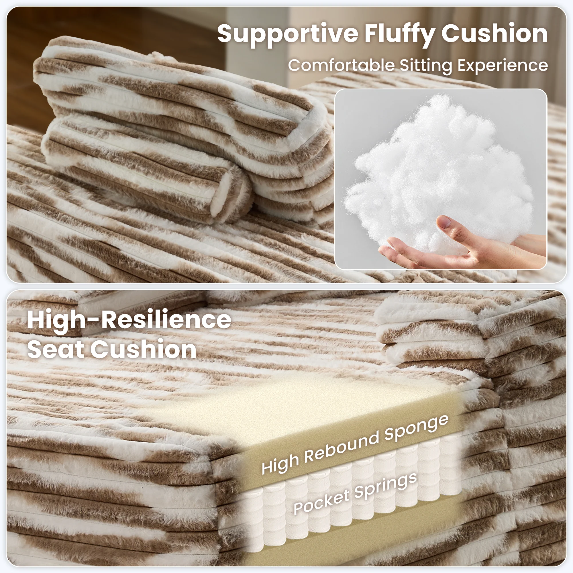 Ovios Boneless Chaise Lounge,Luxurious Faux Fur, No Assembly Required