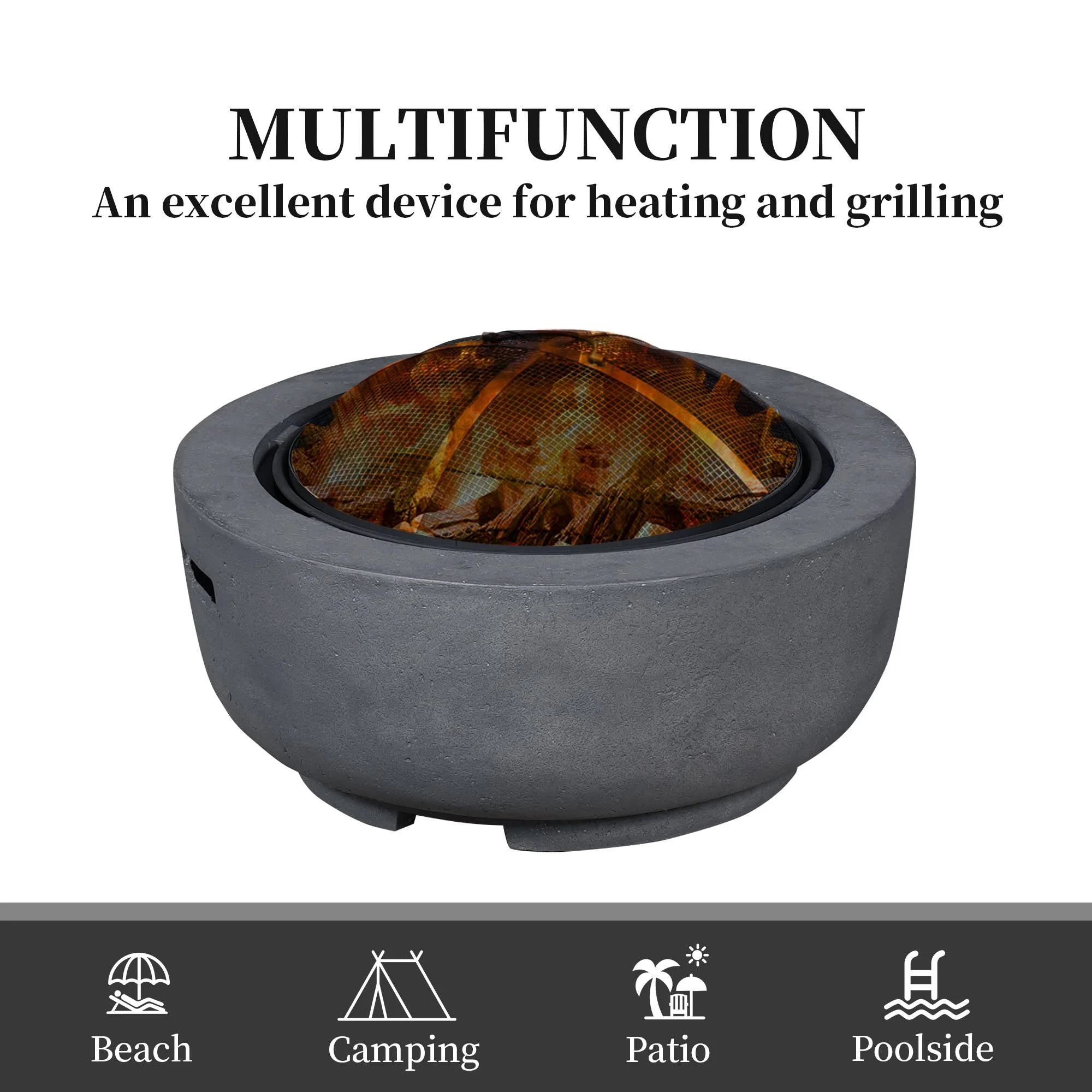 Ovios 23.62'' Round Magnesium Oxide Wood Burning Fire Pit