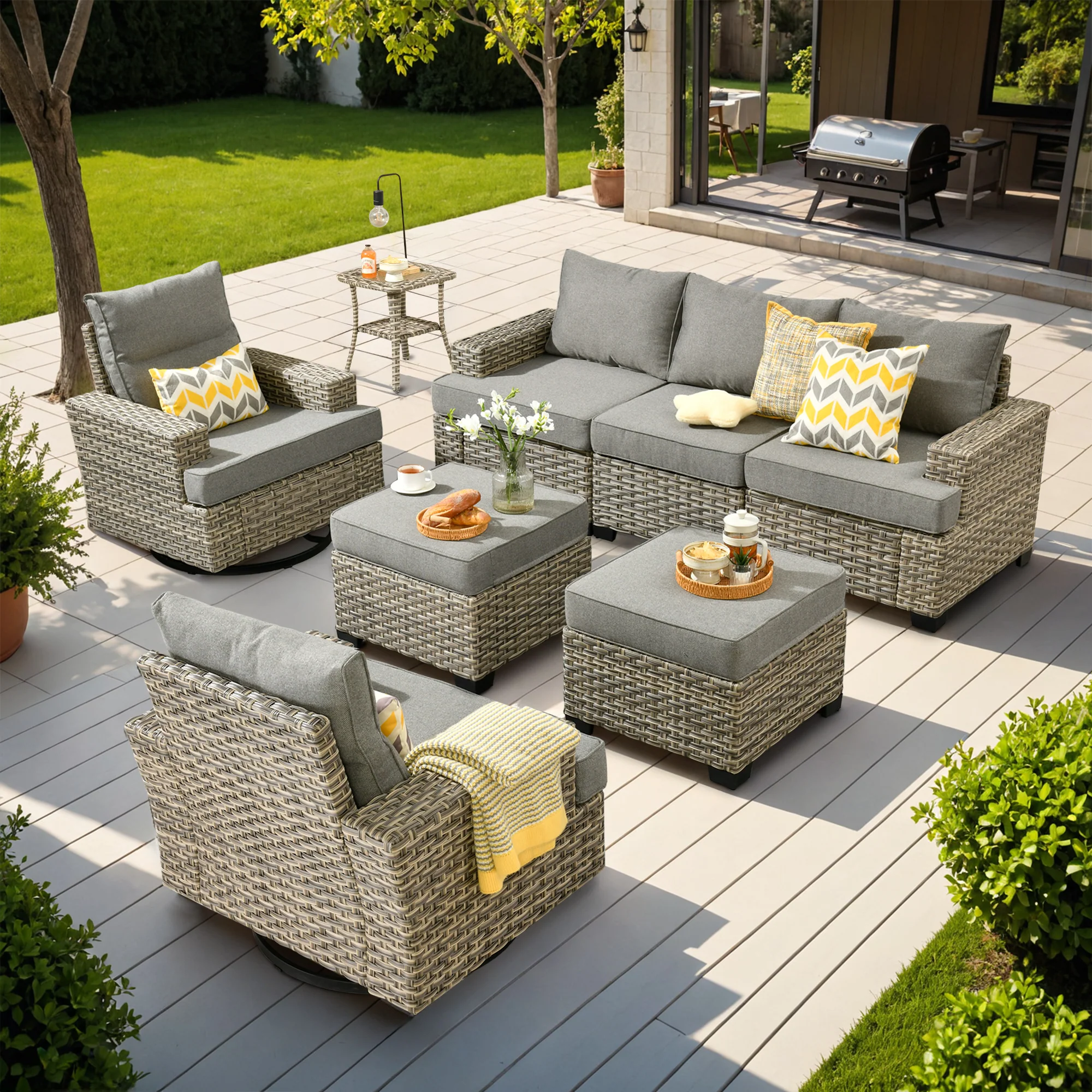 TBS Series - Sectional Patio Furniture Set 8-Piece, Included Swivel Chair