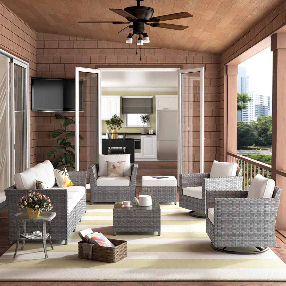 Ovios New Rimaru Series Patio Furniture Set  9-Piece include Swivel Chairs Set Partially Assembled