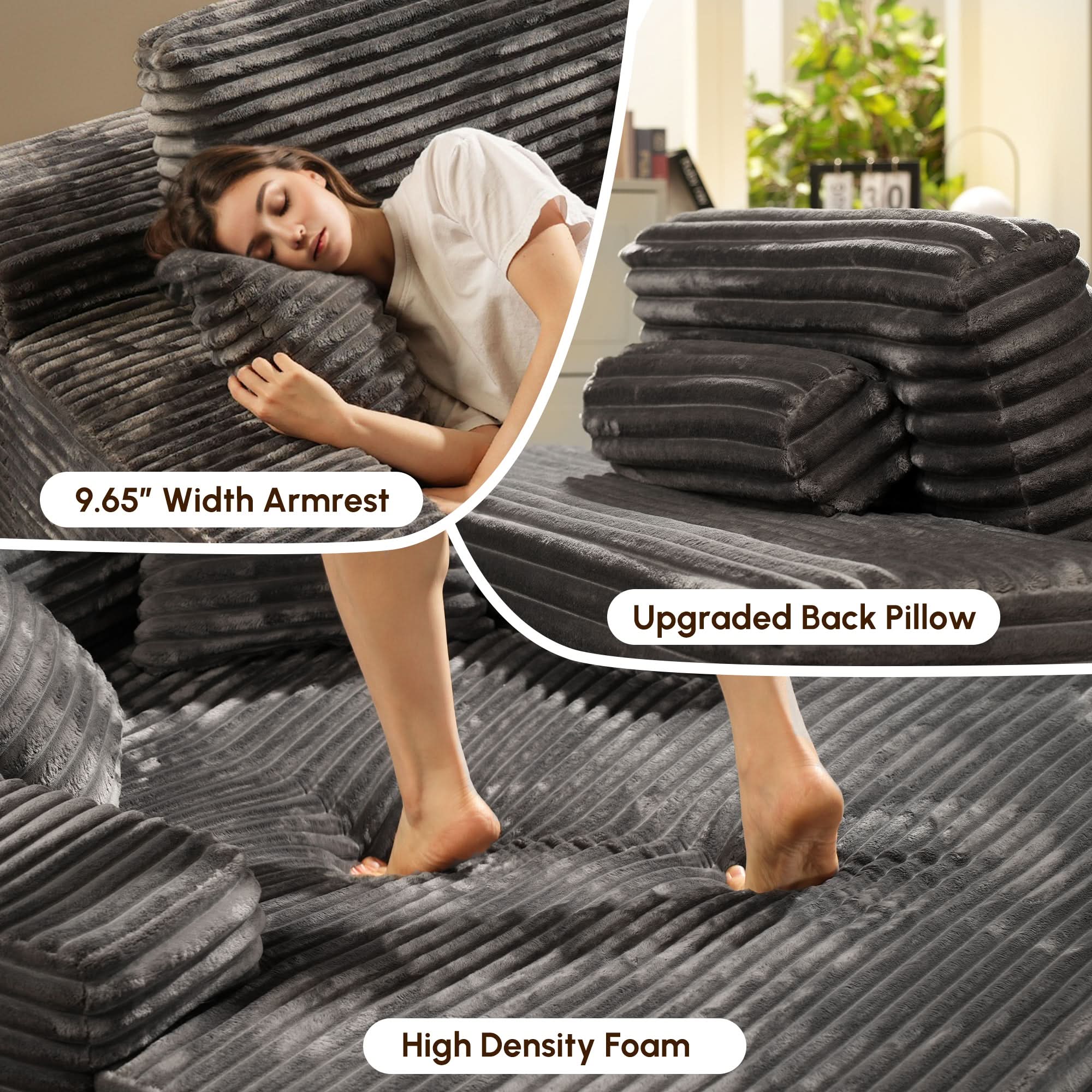 Ovios Boneless Chaise Lounge,Luxurious Faux Fur, No Assembly Required