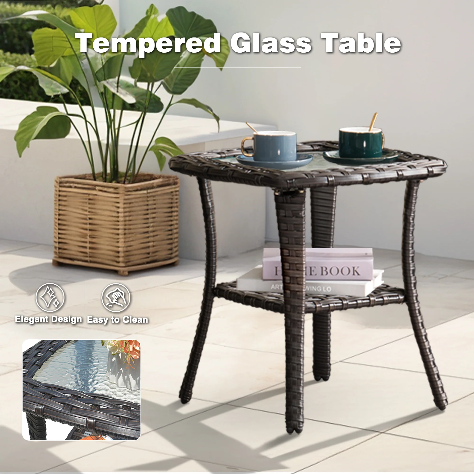 Ovios Patio Furniture Set 3-Piece with Swivel Chairs and Side Table Kenard