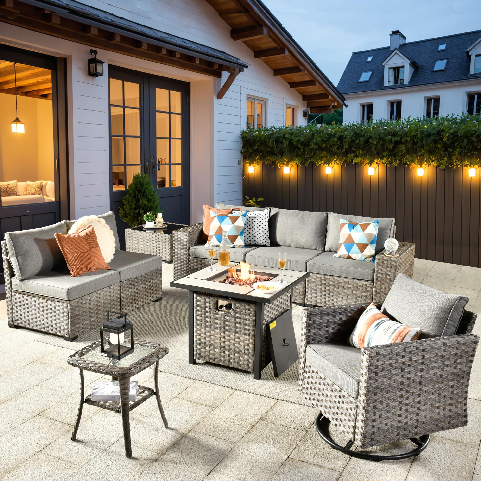 Ovios 9 Pieces Patio Furniture Set, Outdoor Sectional Sofa with Swivel Rocking Chair, 30