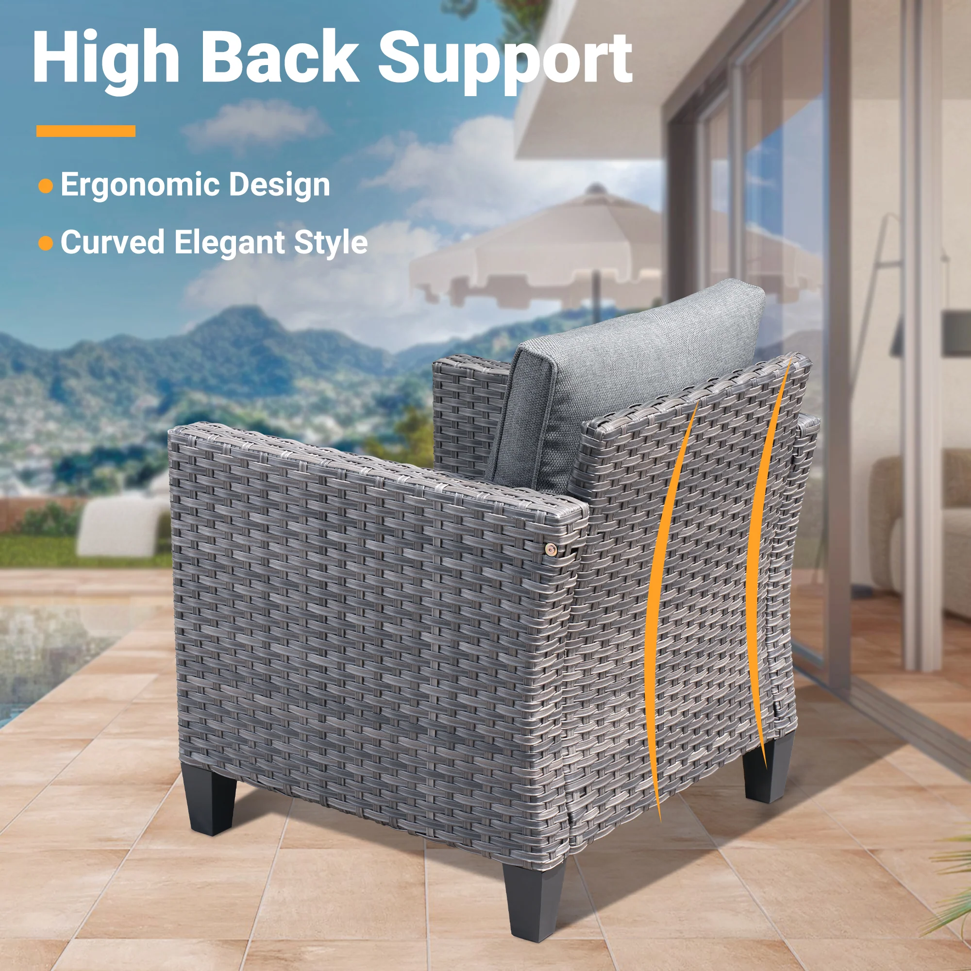 Ovios Patio Chairs New Vultros 2-Piece High Back Square Shape Armrest