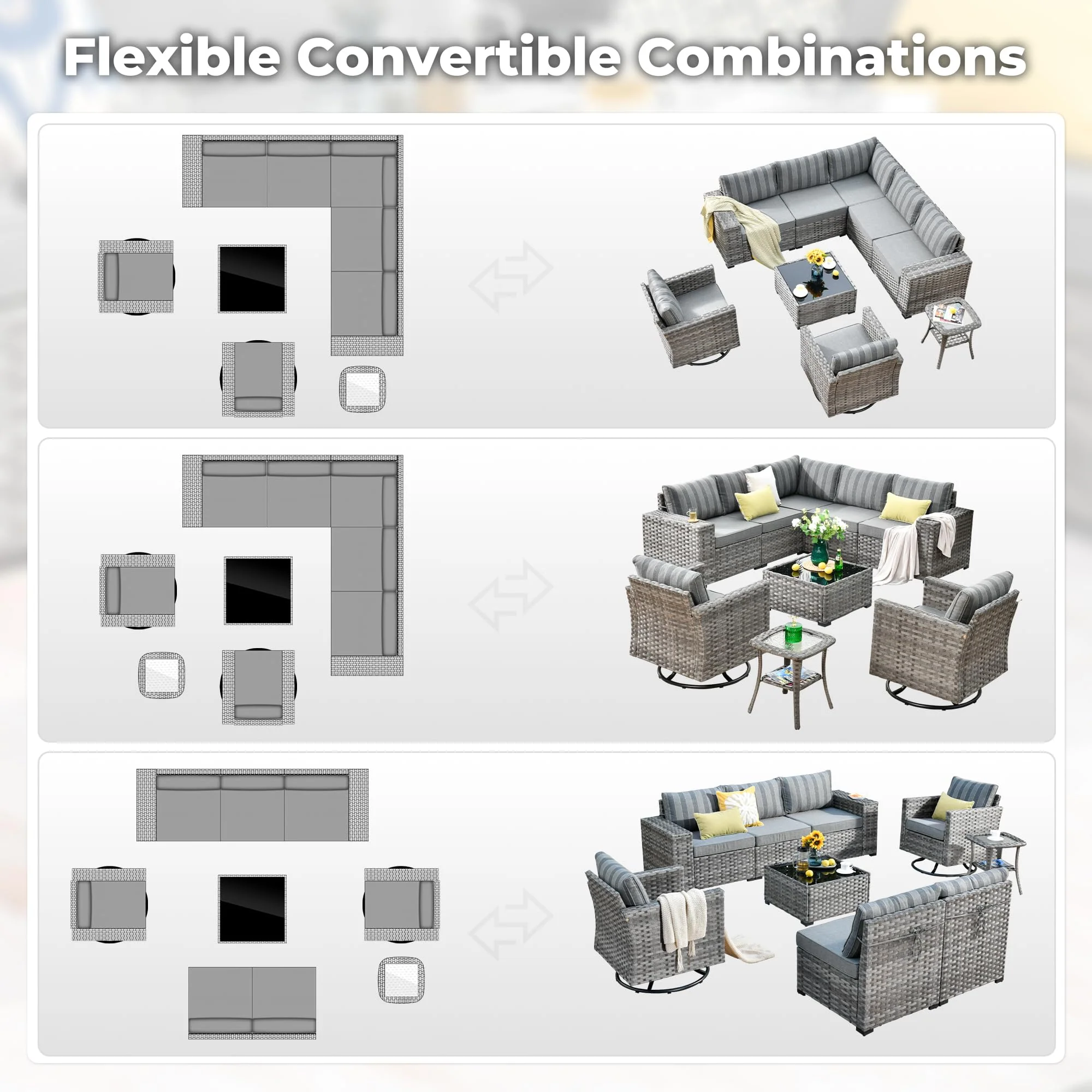 Ovios 9 Pieces Outdoor Furniture with 7.68'' Broad Handrails and Rocking Chair