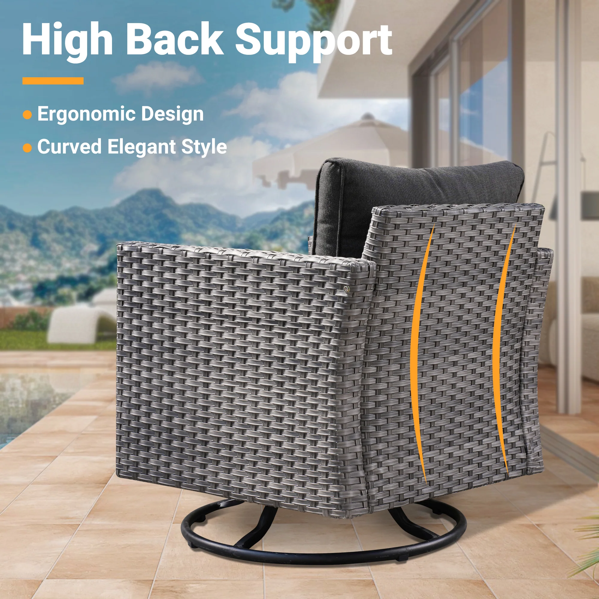 Ovios Patio Vultros 9-Piece Set with 2 Swivel Chairs and 30'' Propane Fire Pit Table