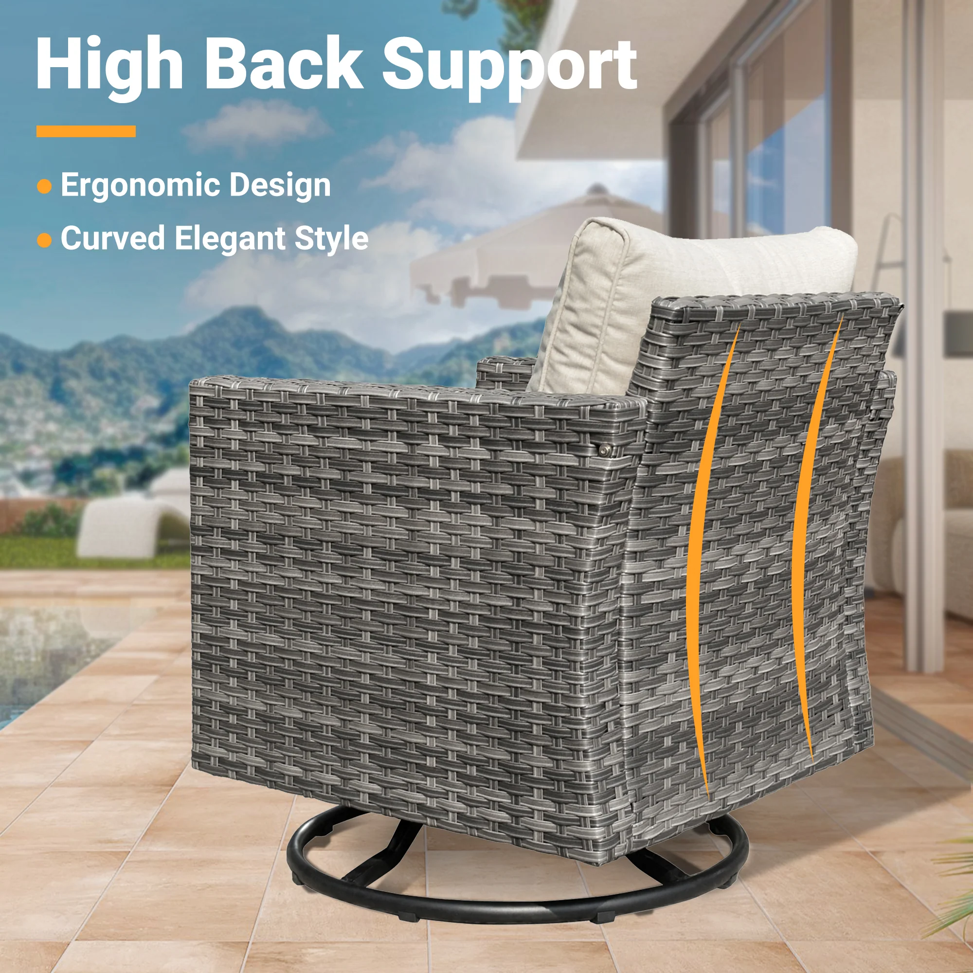 Ovios Patio Vultros 9-Piece Set with 2 Swivel Chairs and 30'' Propane Fire Pit Table